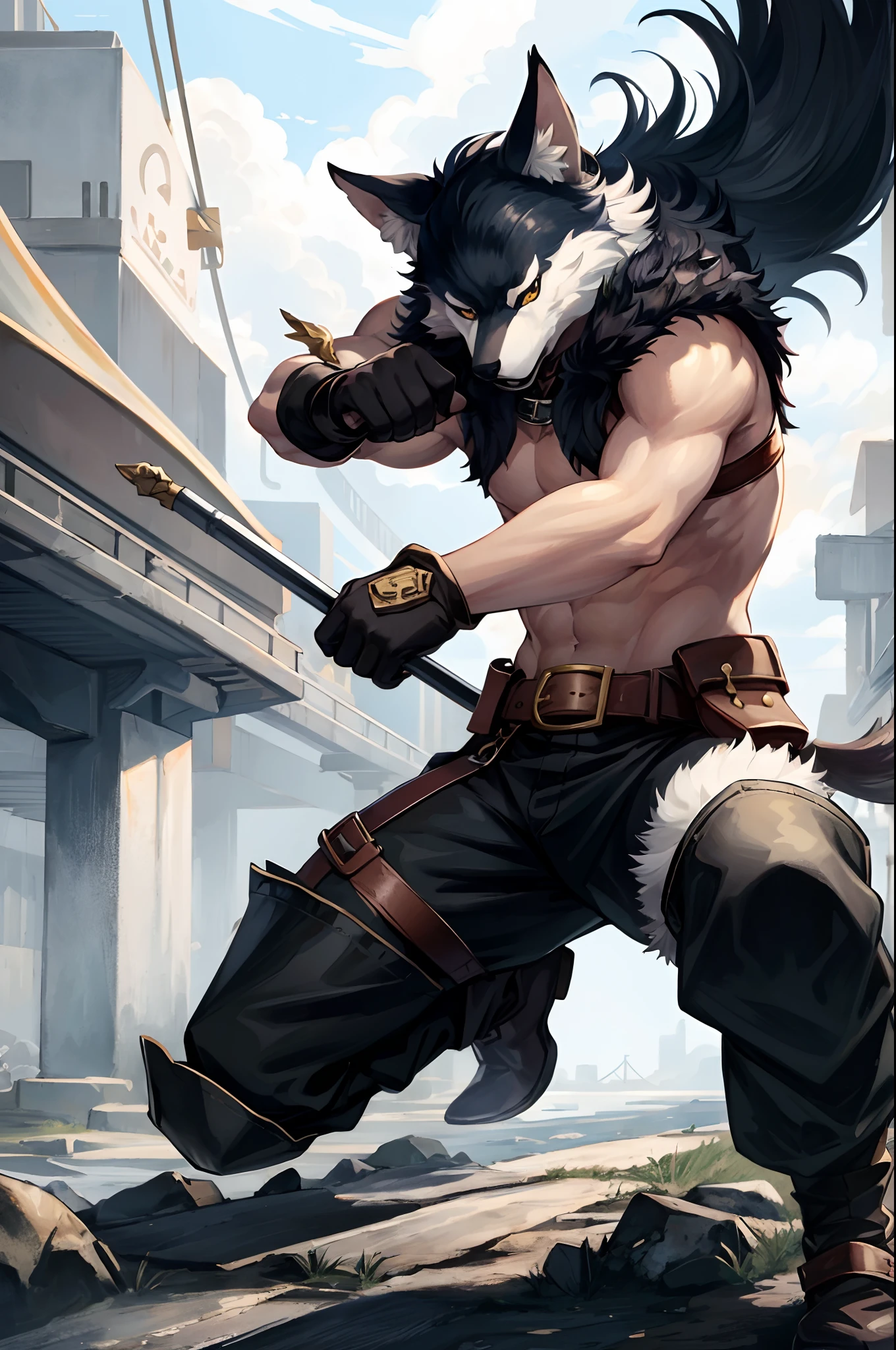 social game, unit illustration, fighting pose, fantasy, 1boy, solo, furry, kemono, detailed body fur, full body,