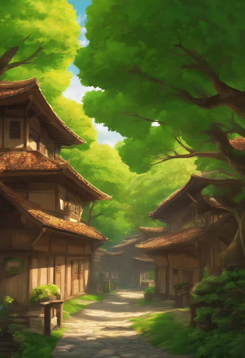 Leaf village from Naruto anime, no humans, daylight, anime, tranquil