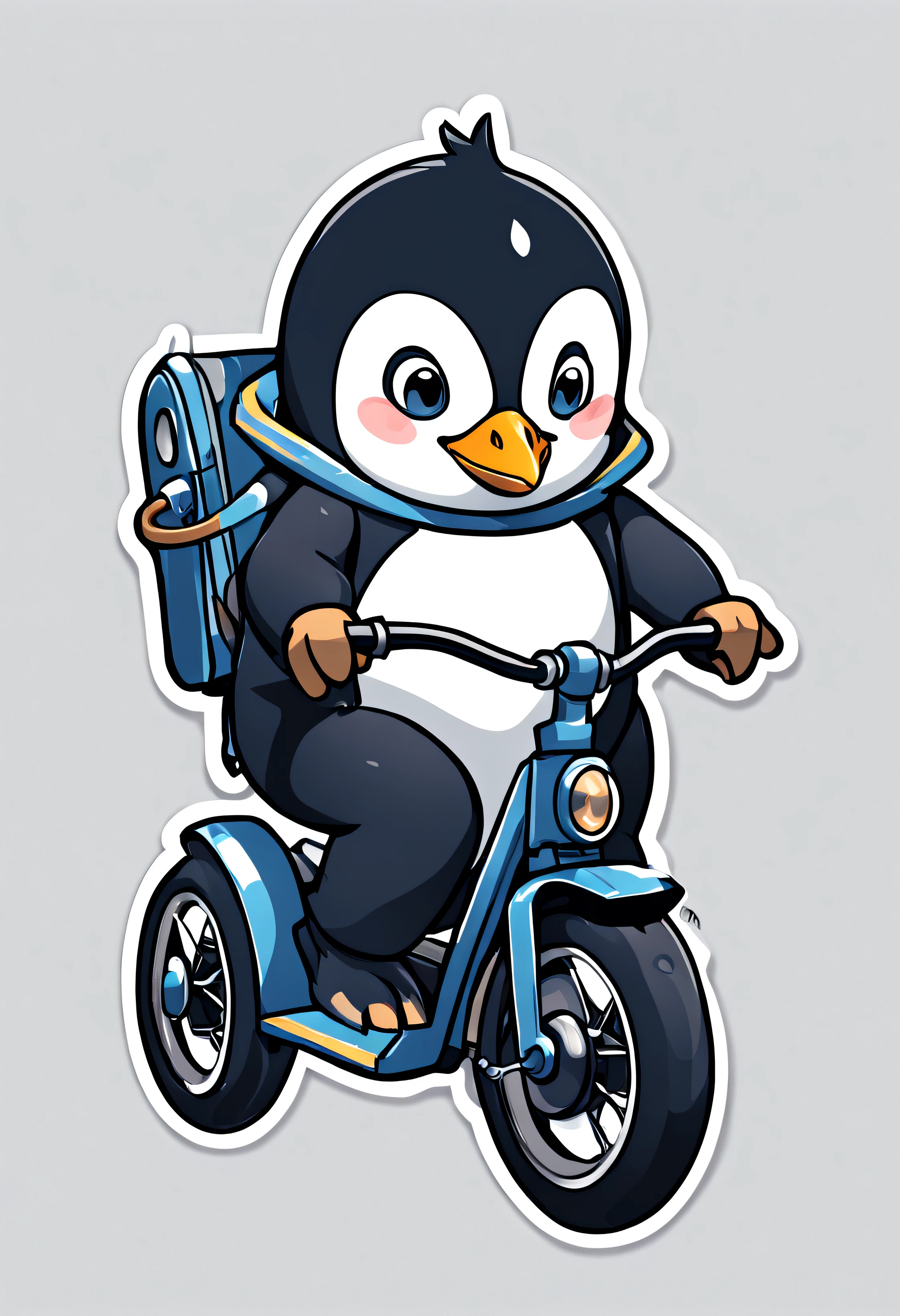 (((a sticker)))、((It features a simple))、((monochromes))、Illustration Design、Vector image、penguin、cyberpunked、Ride a tricycle