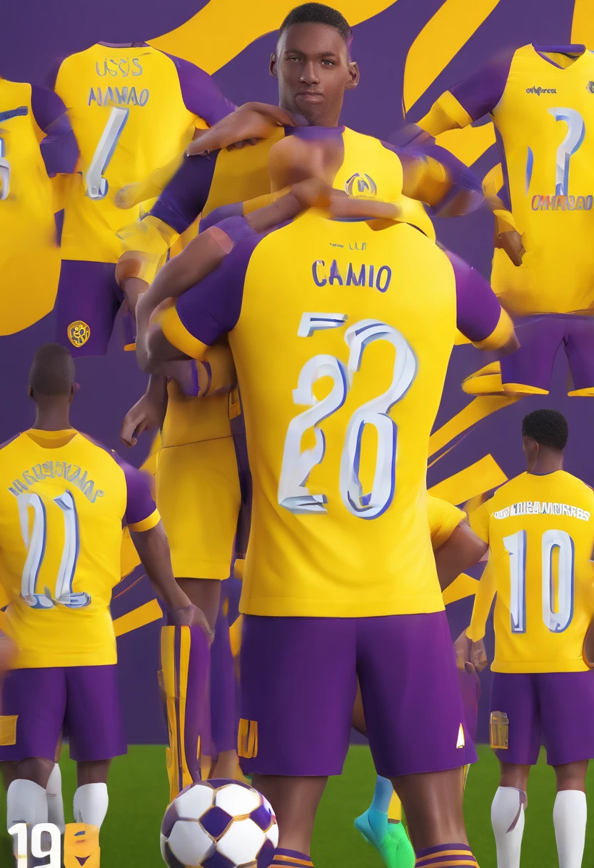 Equipe de futebol chamado DINAMO nas cores Amarelo e roxo , uniformes com jogadores usando , Stadium for 80.000 pessoas