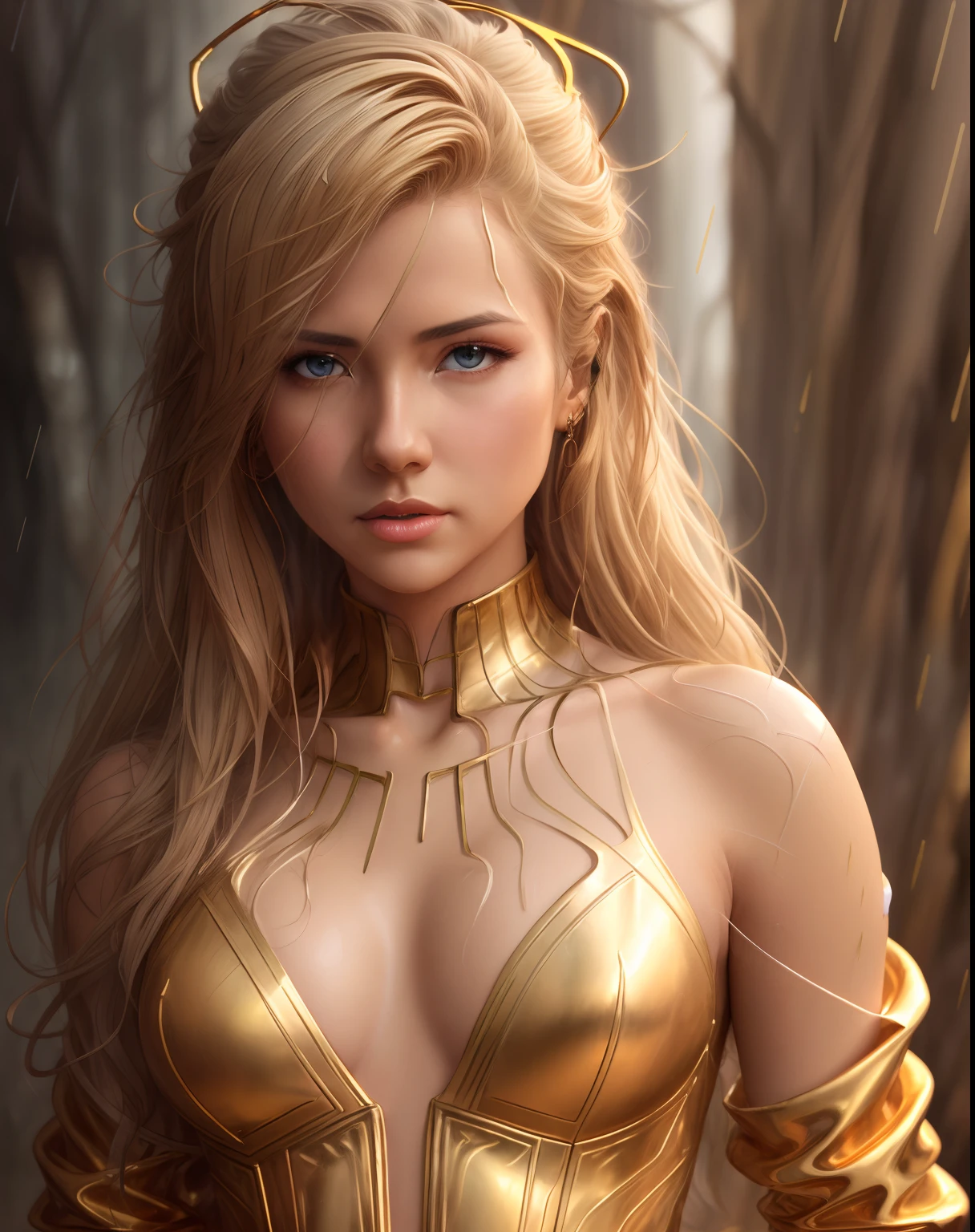 golden and white, spider man, drip outfit, heavy rain, magical, highly detailed, trending on artstation, unreal engine 4 k, cinematic wallpaper by stanley artgerm lau, wlop, rossdraws, james jean, andrei riabovitchev, marc simonetti, yoshitaka amano. background by james jean and gustav klimt, light by julie bell, 4 k, porcelain skin, style of zdislaw beksinski, detailed, 8k, dynamic lighting, white chromatic aberration, soaking wet