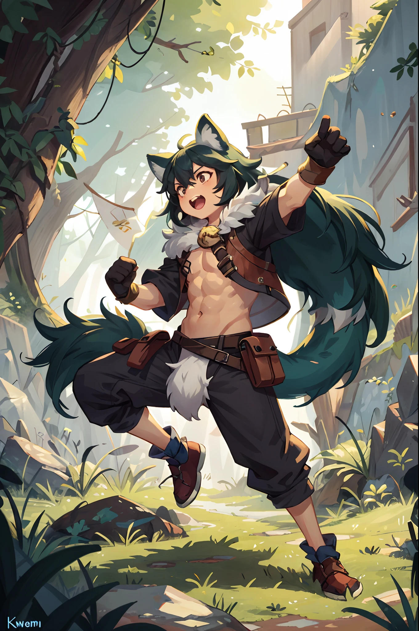 social game, unit illustration, fighting pose, fantasy, 1boy, solo, furry, kemono, detailed body fur, full body,