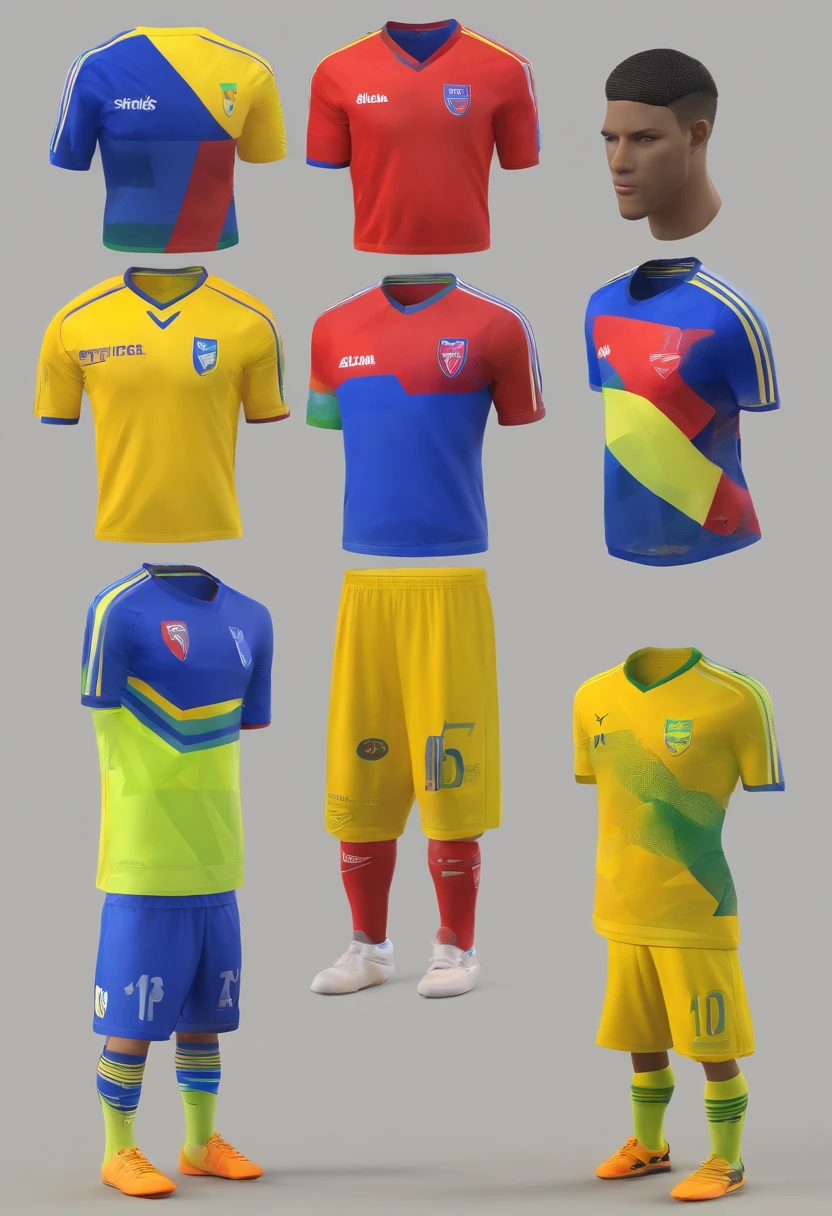 Quatro equipes de futebol rivais DINAMO nas cores amarelo e roxo , BRITANIA nas cores azul e vermelho , ARSENAL nas cores Verde escuro e verde claro e SPORTING nas cores Laranja e preto