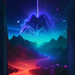 retrowave. road, purple neon lights, sun, mountain,
(masterpiece,detailed,highres),