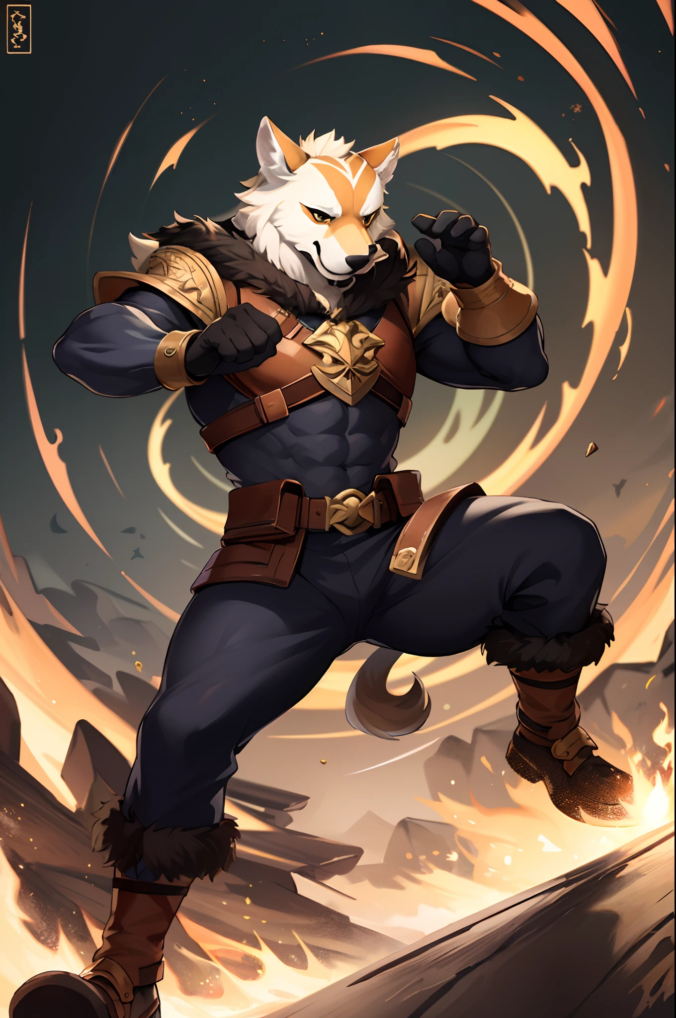 social game, unit illustration, fighting pose, fantasy, 1boy, solo, furry, kemono, detailed body fur, full body,