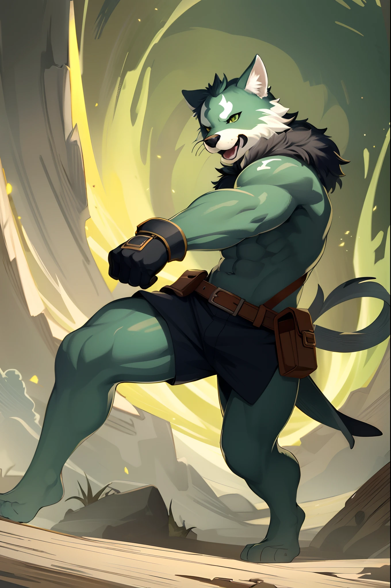 social game, unit illustration, fighting pose, fantasy, 1boy, solo, furry, kemono, detailed body fur, full body,