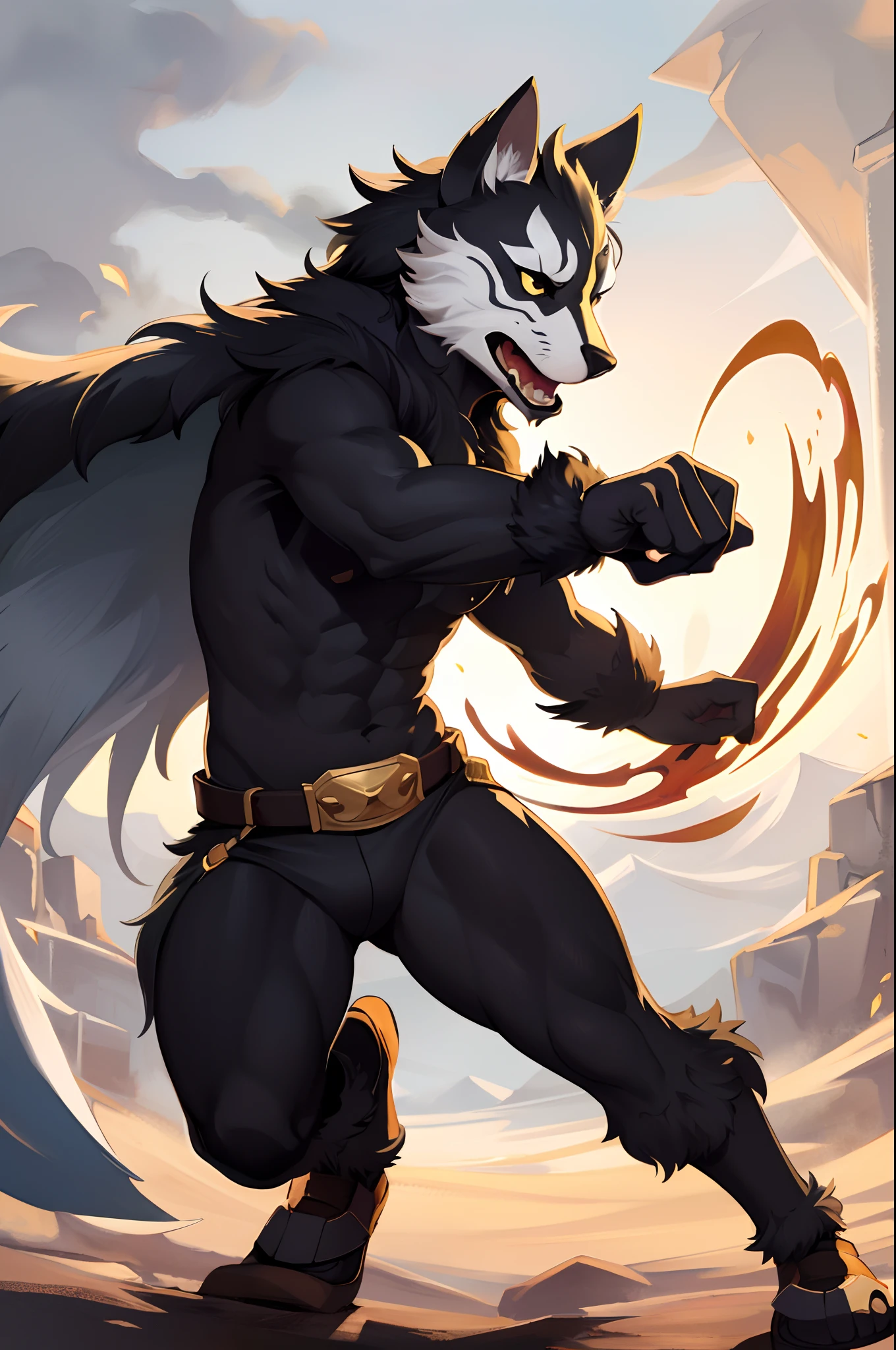 social game, unit illustration, fighting pose, fantasy, 1boy, solo, furry, kemono, detailed body fur, full body,