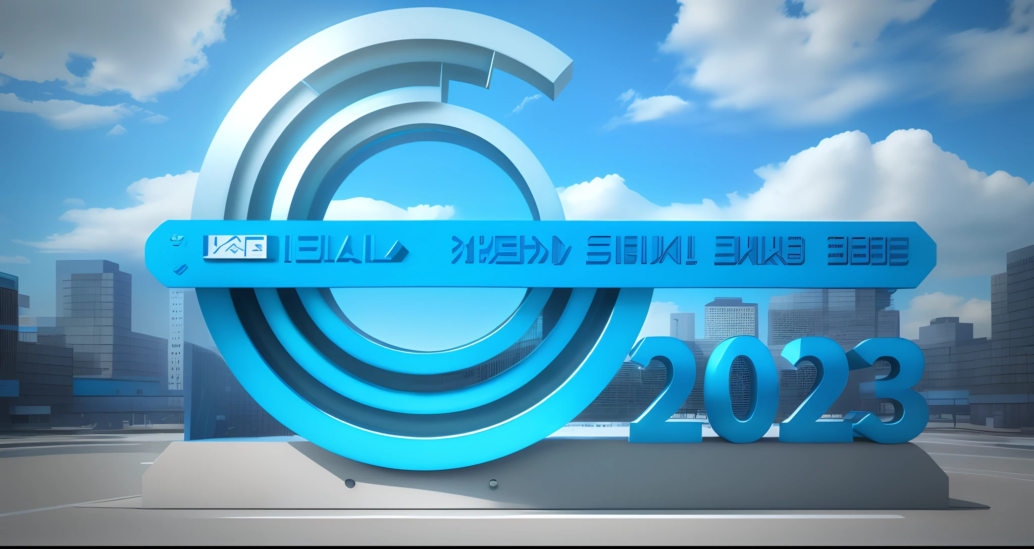 Large blue display, Bold experimental style, Blue, City signs, realistic blue skies, Futuristic technology, Minimalism, 8K 3D style, Blue and white, Harco, Industrial and product design, Hiking core, 32k ULTRAHD, New objectivity