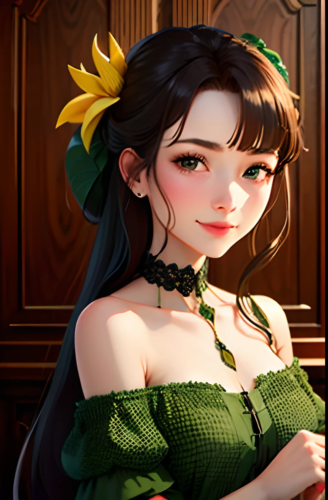 green leaf,Freesia,Samba jasmine,Tuberose,peaches,Cedar wood,Oak moss,ssmile,gentleness,a matural female