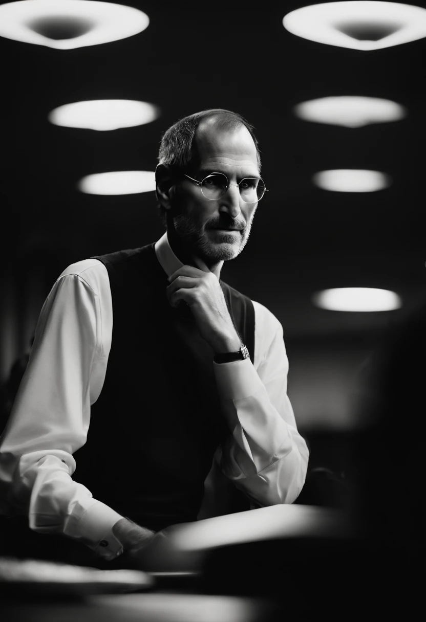 Steve jobs, black and luxury background, artistic, cinematic, realistic