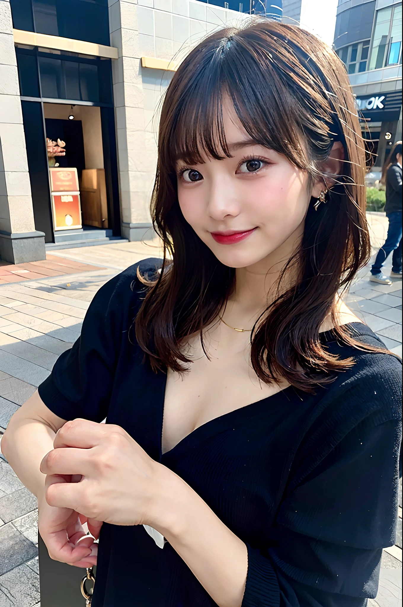 (top-quality、8K、32K、masuter piece、nffsw:1.2)、profile、(slim figure:1.2)、(s lips) 、age19、Incredibly ridiculous、(kawaii pose:1.3)、piece sign、二重まぶた、shinny skin、Realistic rays、mare、beauitful face、(A smile:1.3)、crouching down、(From  above:1.2)、(a closeup:1.4)、blurry backround、(Front Focus)、(Dark: 1.6)、Fantasy Art、photoRealstic、Professional Lighting、extra detailed face、Award-winning、deep-shadows