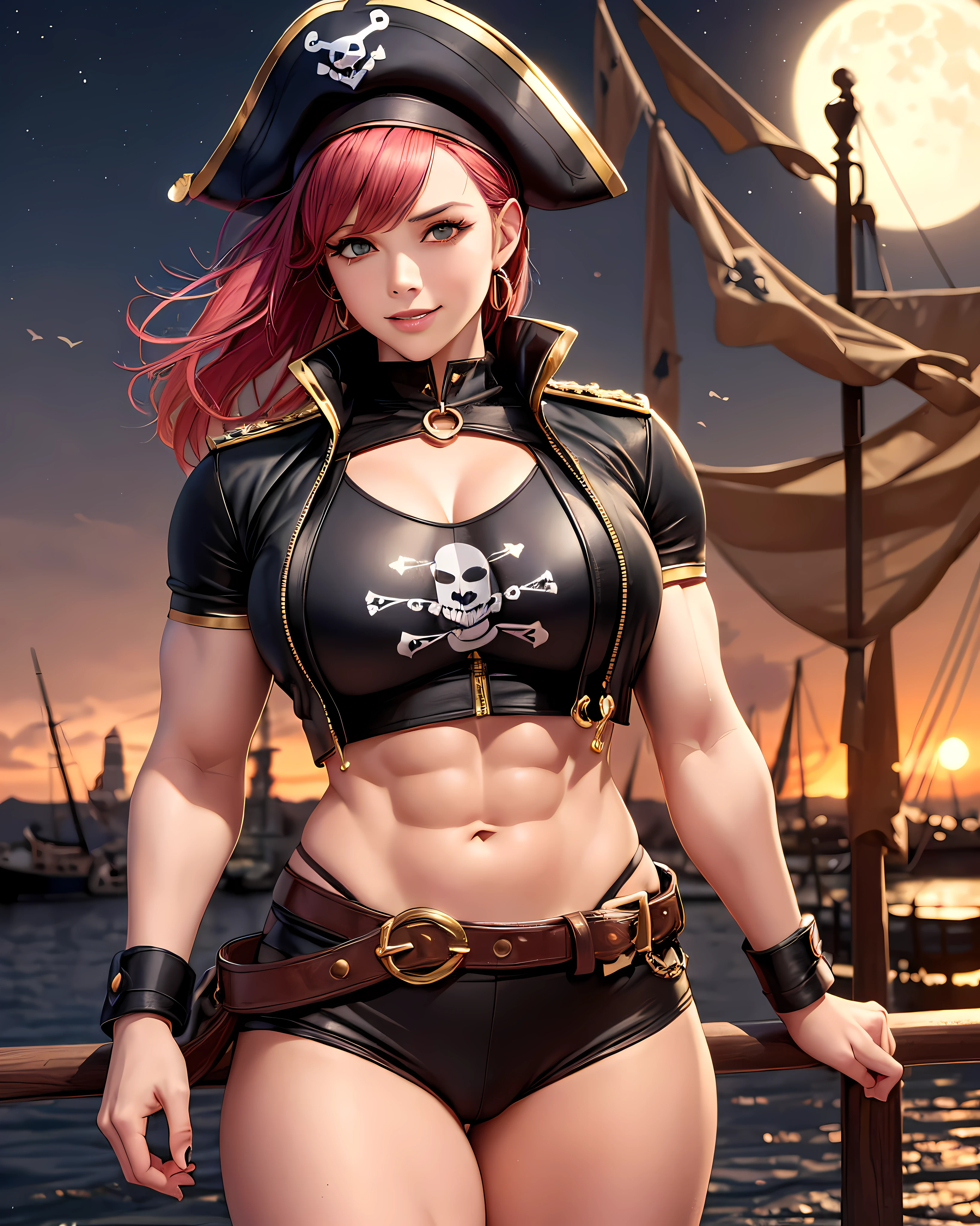 Femdom, Strong female pirate with big muscles winning, amazon position