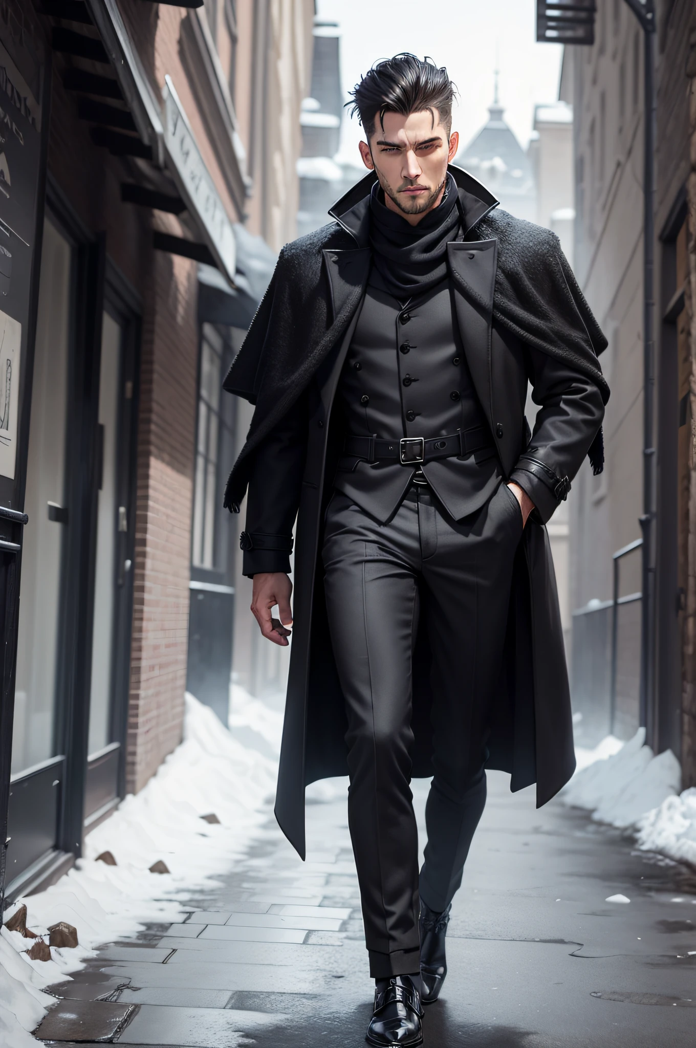 black medieval winter male overcoat black clothing