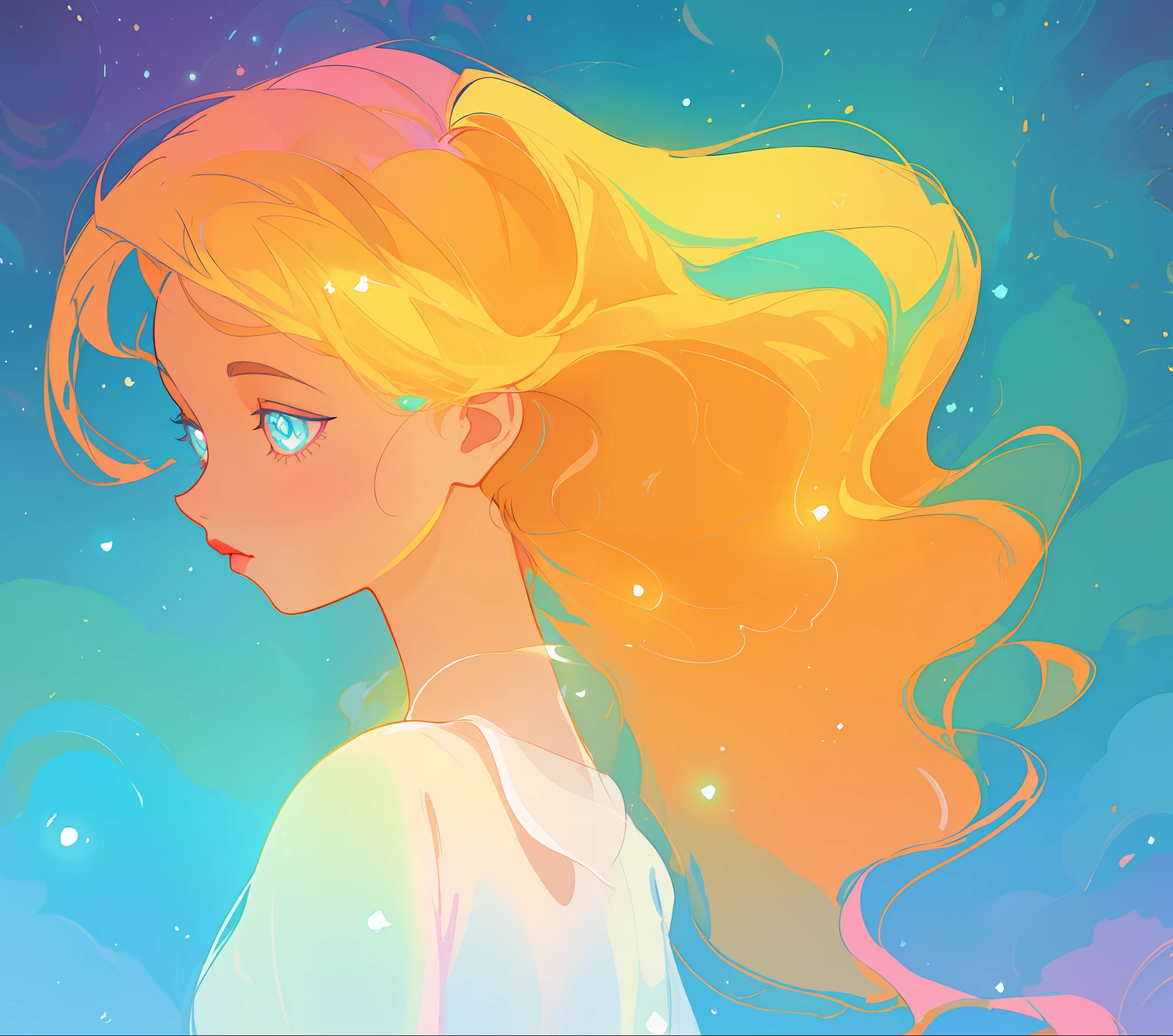 beautiful anime girl, portrait, vibrant pastel colors, (colorful), magical lights, long flowing colorful hair, inspired by Glen Keane, inspired by Lois van Baarle, disney art style, by Lois van Baarle, glowing aura around her, by Glen Keane, jen bartel, glowing lights! digital painting, flowing glowing hair, glowing flowing hair, beautiful digital illustration, fantasia background, whimsical, magical, fantasy, beautiful face, ((masterpiece, best quality)), intricate details, highly detailed, sharp focus, 8k resolution, sparkling detailed eyes, liquid watercolor