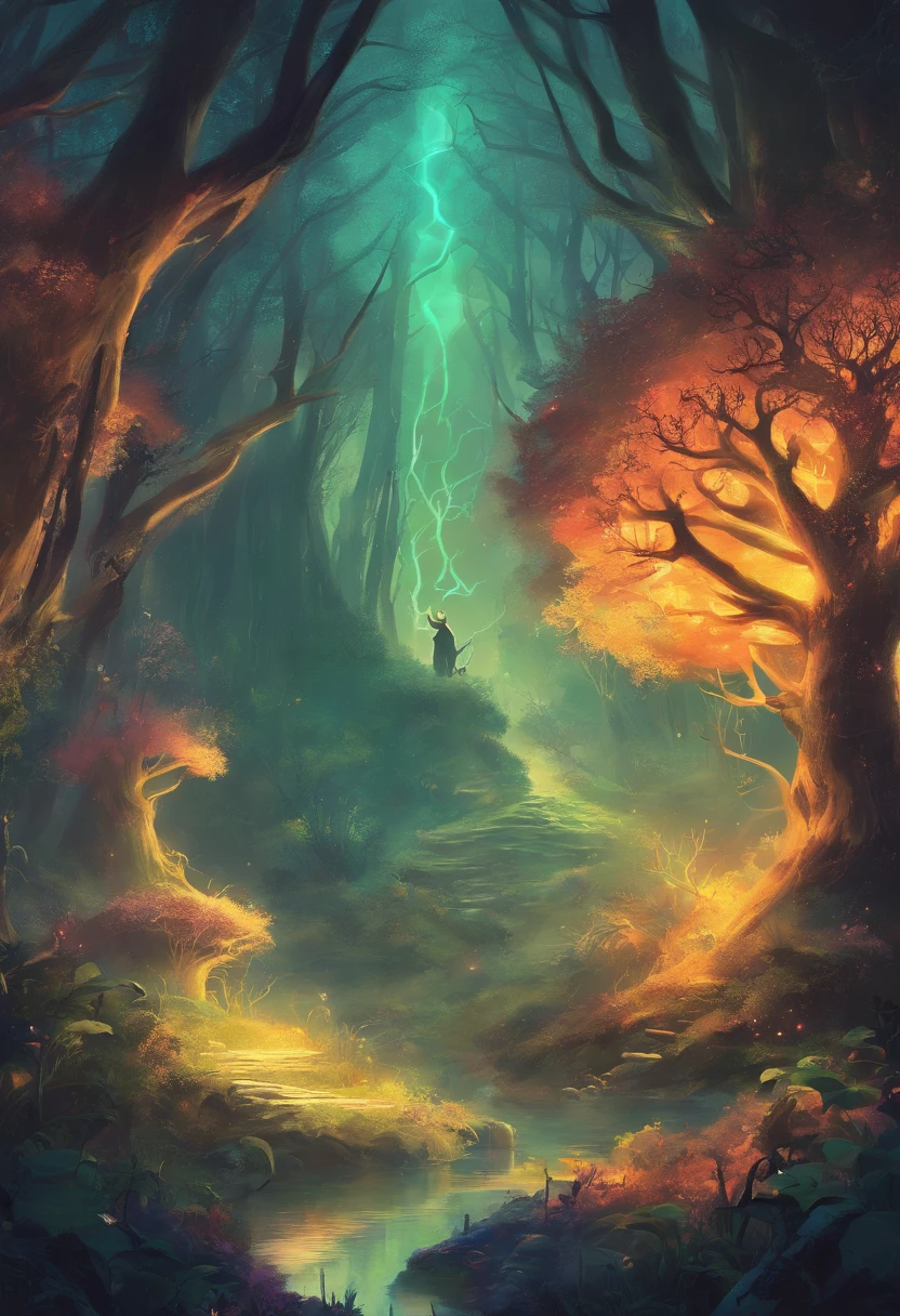 (Enchanted Forest 7,Magical creatures,(glowing mushrooms),sparkling waterfalls,fantasy,Leonora Carrington,a fantasy forest,Hazy perspective,sunlight filtering through the trees,(Glowing sika deer),Rich in color,assignment,light and shadow effect,k hd,tmasterpiece,Detailed details,depth of fields