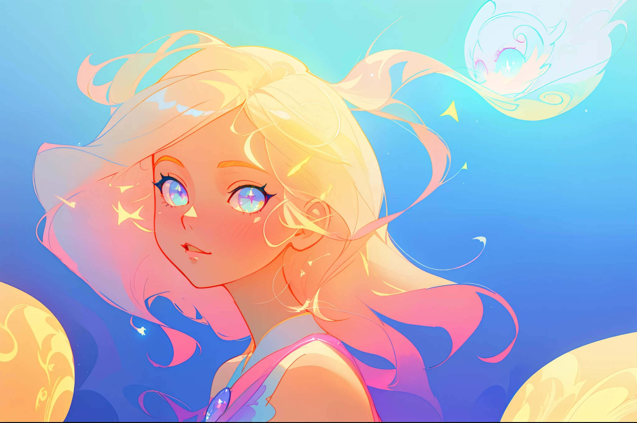 beautiful anime girl, portrait, vibrant pastel colors, (colorful), magical lights, long flowing colorful hair, inspired by Glen Keane, inspired by Lois van Baarle, disney art style, by Lois van Baarle, glowing aura around her, by Glen Keane, jen bartel, glowing lights! digital painting, flowing glowing hair, glowing flowing hair, beautiful digital illustration, fantasia background, whimsical, magical, fantasy, beautiful face, ((masterpiece, best quality)), intricate details, highly detailed, sharp focus, 8k resolution, sparkling detailed eyes, liquid watercolor