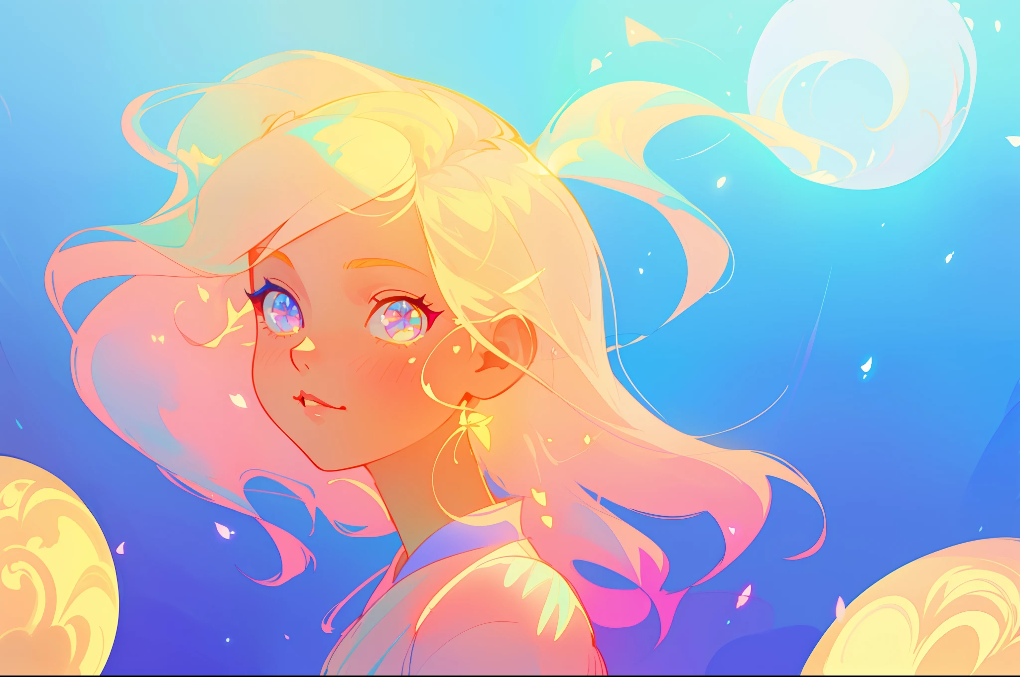 beautiful anime girl, portrait, vibrant pastel colors, (colorful), magical lights, long flowing colorful hair, inspired by Glen Keane, inspired by Lois van Baarle, disney art style, by Lois van Baarle, glowing aura around her, by Glen Keane, jen bartel, glowing lights! digital painting, flowing glowing hair, glowing flowing hair, beautiful digital illustration, fantasia background, whimsical, magical, fantasy, beautiful face, ((masterpiece, best quality)), intricate details, highly detailed, sharp focus, 8k resolution, sparkling detailed eyes, liquid watercolor