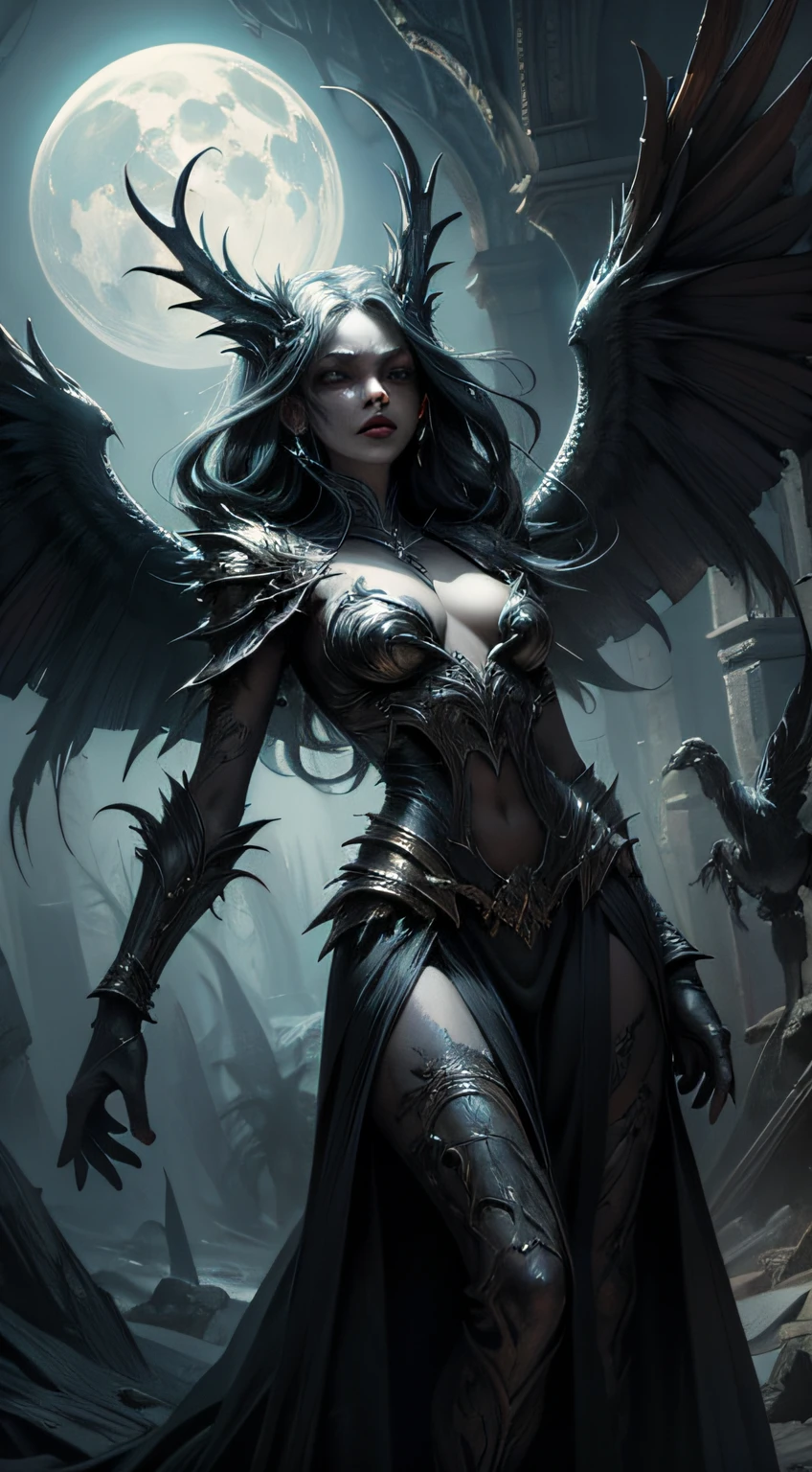Illustrate a Harpyia is a mythological creature that combines bird and human elements. Their body resembles a woman with human hands and head leading spirits through a misty, ethereal realm. Their wings should emit a soft, guiding light. The background should be a surreal landscape with winding paths and floating orbs. Horror Art of Fiction, Science fiction horror artwork, inspired by Aleksi Briclot, Crocs de carnage, Horror fantasy art, par Aleksi Briclot, Horror concept art, venin, Art fantastique et horreur, Detailed illustration of 4K horror, Demonic creature, Dark Fantasy Horror Art,