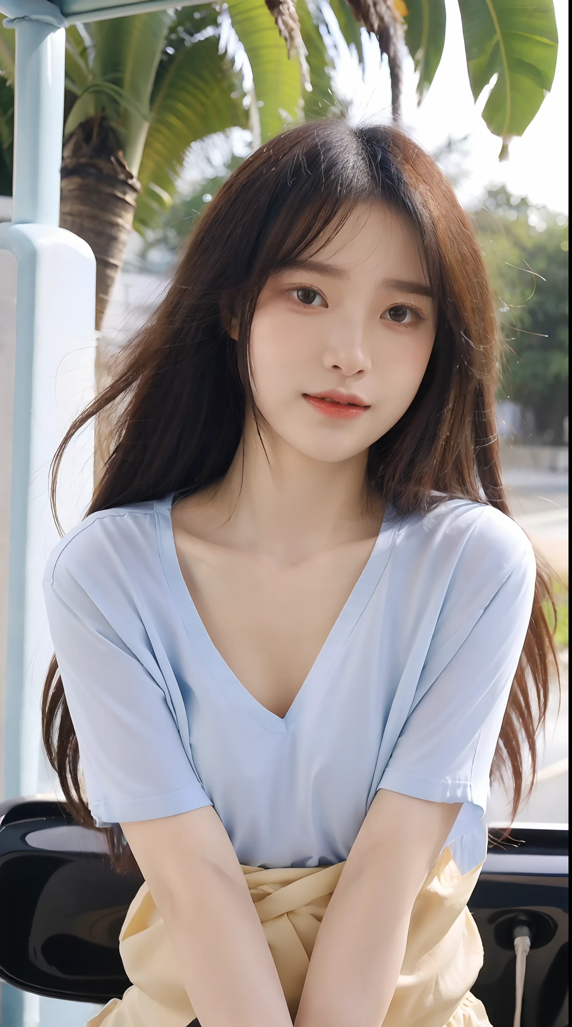 ((highest quality、Masterpiece、High resolution))、(((Zoom photo of upper body)))、(A shy smile:1.2)、One 15-year-old female、Beautiful Skin、Beautiful Eyes、Large Breasts、Nurse uniform、Black Hair、Trimmed bangs、Semi-long hair