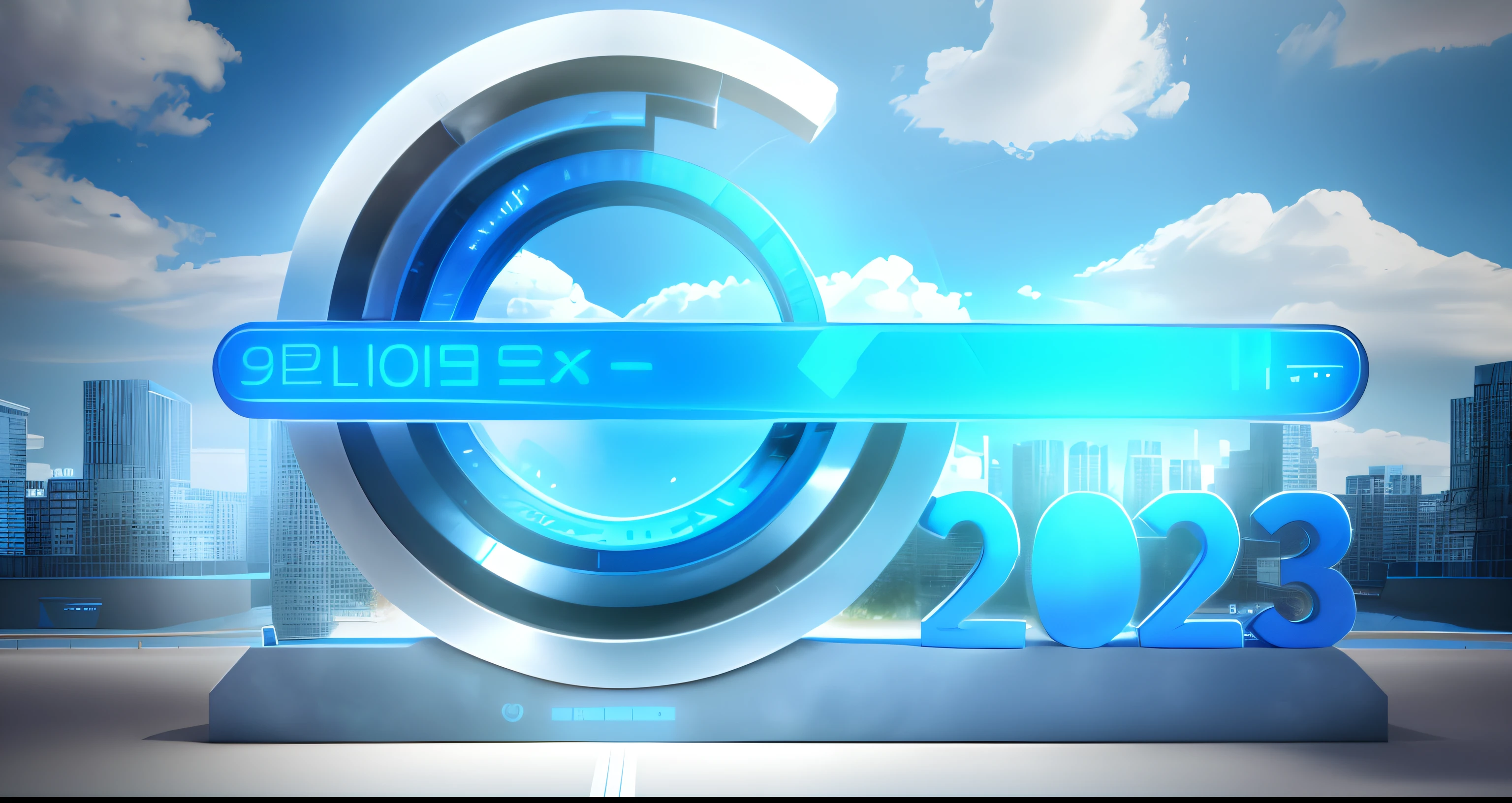 Large blue display, Bold experimental style, Blue, City signs, realistic blue skies, Futuristic technology, Minimalism, 8K 3D style, Blue and white, Harco, Industrial and product design, Hiking core, 32k ULTRAHD, New objectivity