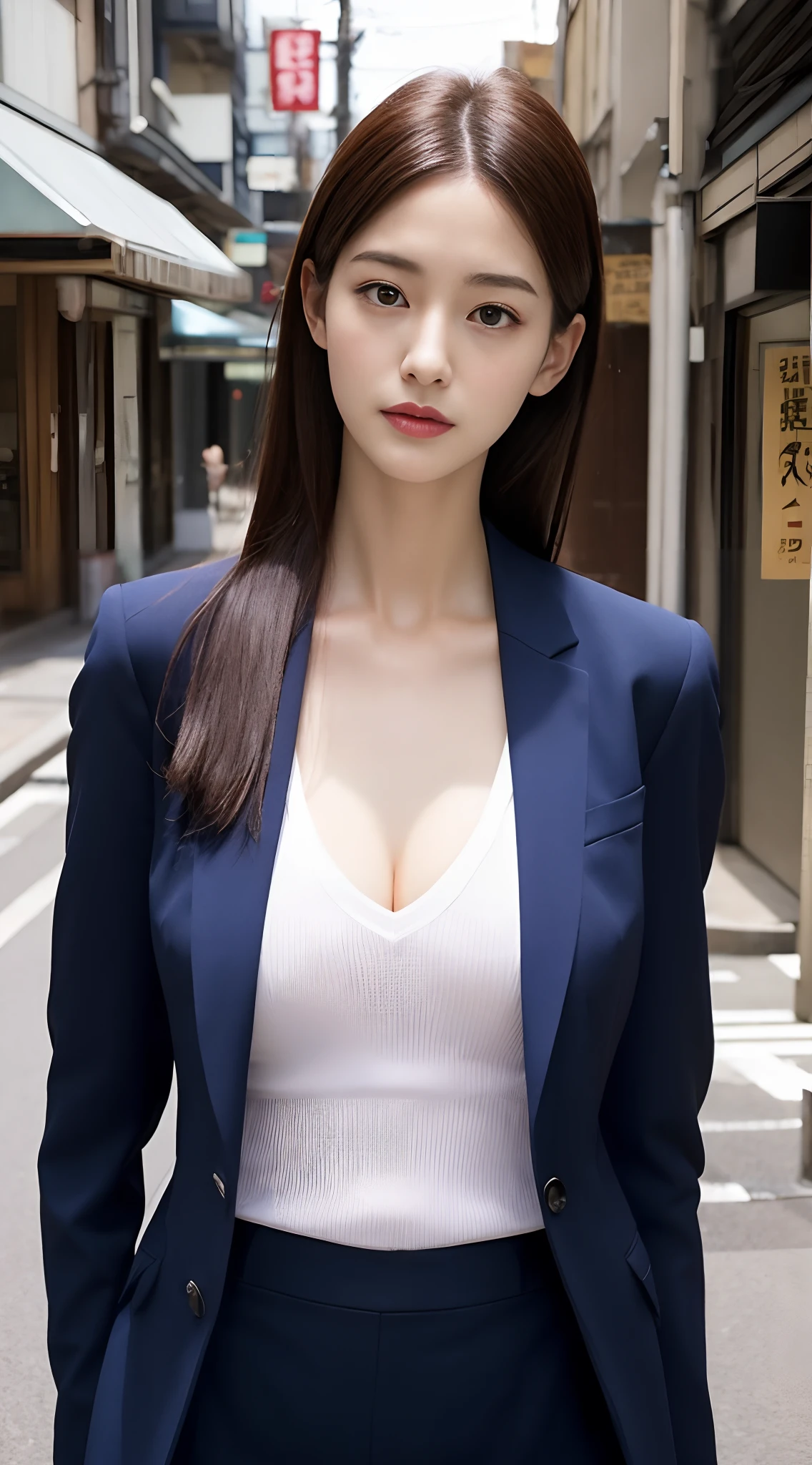 Tall and slender beauty、The beauty of the suit、Colossal tits、undershirt、Cool Beauty、Career Woman、Japan beauties、modeled、street background