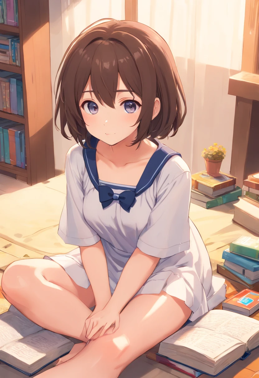 8K, top-quality, real image, intricate detailes, The ultra-detailliert, 超A high resolution, Depth Field,(Photorealsitic,realisitic:1.2),masterpiece, 0.25 :: a closeup , straight-on shot , from miiddle , 1girl, ai_chan, an extremely beautiful -yeld gi Innocent big eyes, (Brown_SHORT_hair), (GREEN_eyes:1.0),(bangss),dishevled hair,(hair clips), perfect glossy skin, flawless skin, fair white skin, huge-breasted, cleavage of the breast, narrow waists, thin blush, 独奏, looking at the viewers, Light smile, chubby under the clothes、perspiring、 wear((school_uniform)、(white_skirt)、(BLUE_Long_Tie)、(BLUE_pleated_skirt)、(Black_pantyhose):1.2)、 (Gravure Pose:1.1)、 sunset High School in Japan ,Flipping up the skirt with your hands、Show panties、Blouse with short sleeves、Show white panties、Pull up your skirt and show your panties、spreads both leg、Spread your knees apart、Show panties、huge tit、Functional、Show white panties、Flip the skirt、Skirt twisting