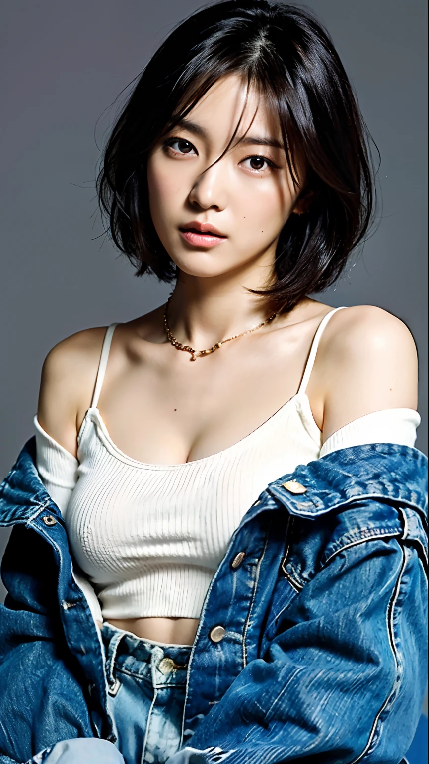 (8K、RAW Photos、Highest quality、masterpiece:1.2)、NSFW,(Realistic、Realistic)、1 Girl、((Medium Hair、See-through、chest emphasis、whole body、Runway、View from the front、Looking into the camera、Stand with hands on hips))、大きい胸