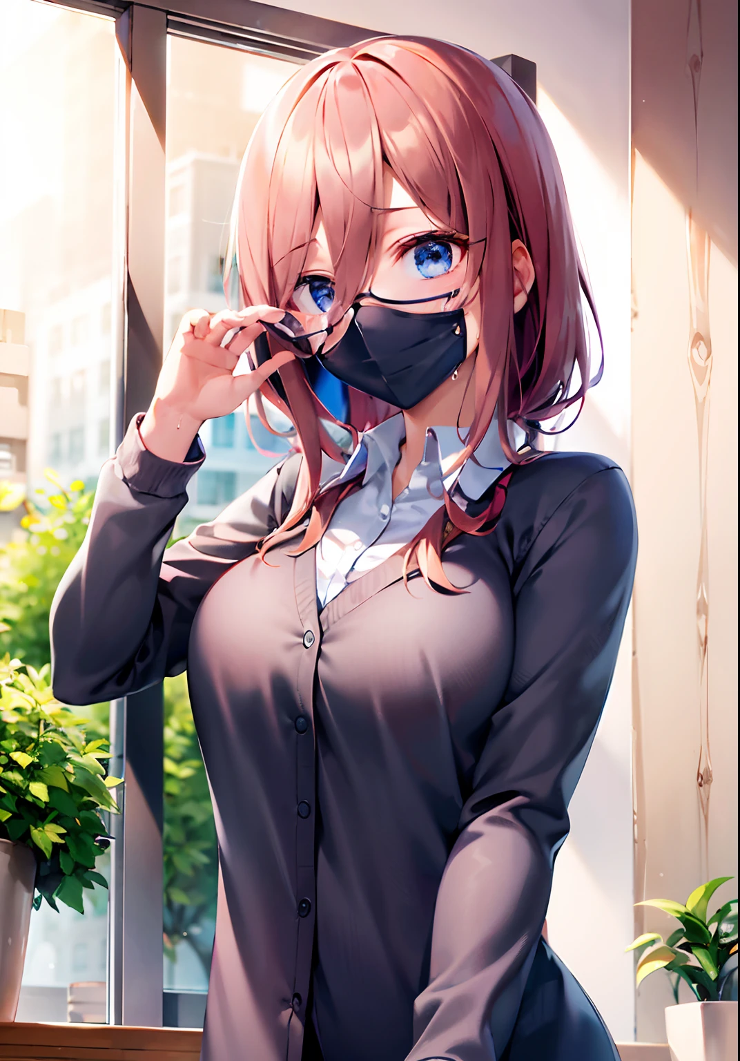 top-quality、study(1:6)、Full-length images of the highest quality、Highly detailed anime super detail、masterpiece、tre anatomically correct、Detailed hand、(study:1.6)、8K、I love my tides、Upper line、High School Uniform、Sweat profusely、Delicious looking face、Moisturizing skin、(eye glass:1.3)、Detail Eye、NSFW、Lustrous hair、、Frontal view、