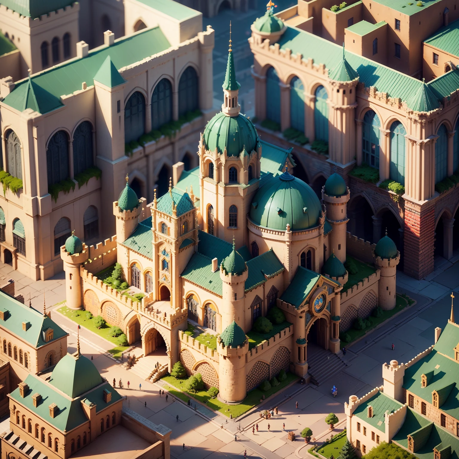 8BIT, isometry, Look down at 45°，（Isometric 3D art of pumice castle），Top-down fantasy, City of Dresden, roleplaying, alta fantasia, art  stations, concept-art, royal palace，Metal façade palace square, moss, Final Fantasy, Legend of Zelda, 8-bit video game art,