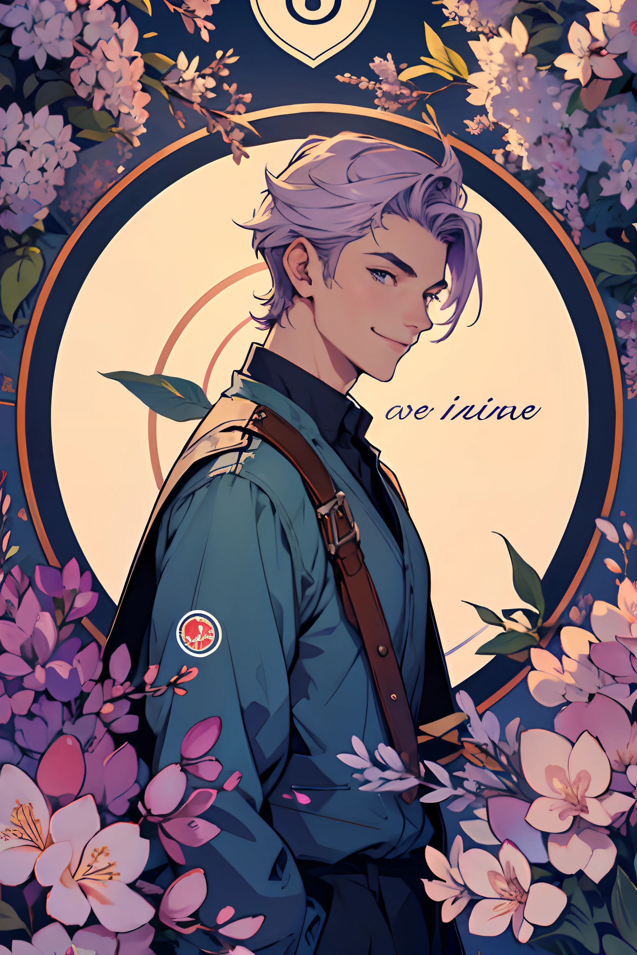 Lilac, icons, The logo is round, It features a simple, verdant, distinctive, Circle Logo, a smile, 10Man of the Age, Beautiful Boys