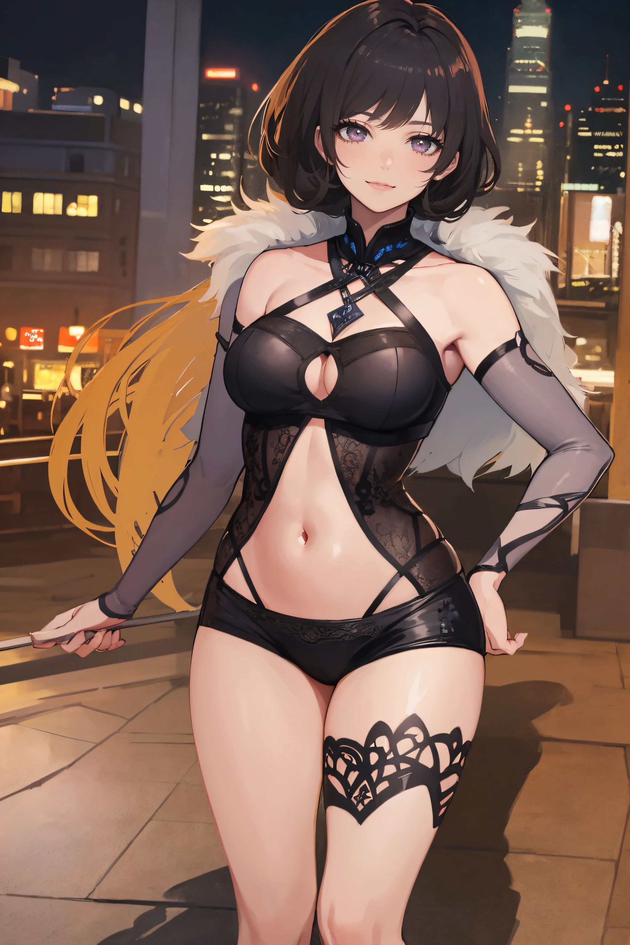 ((Currently, a cute and beautiful woman is changing her underwear)), ((22-year-old beauty)), ((embarrassed smile)), ((luscious long hair)), ((voluptuous bust)), ((Shapely hips)), ((Toned legs)), ((Mini skirt)), ((Gradient eyes)), ((Background is a night view of the city)), Attractive make-up, Single view , NFFSW, UHD, Retina, Masterpiece, Accurate, Anatomical, Scientifically Correct, Textured Skin, Super Detail, High Detail, High Quality, Award Winning, Top Quality, High Resolution, 1080P, HD, 4K, 8k , 16k