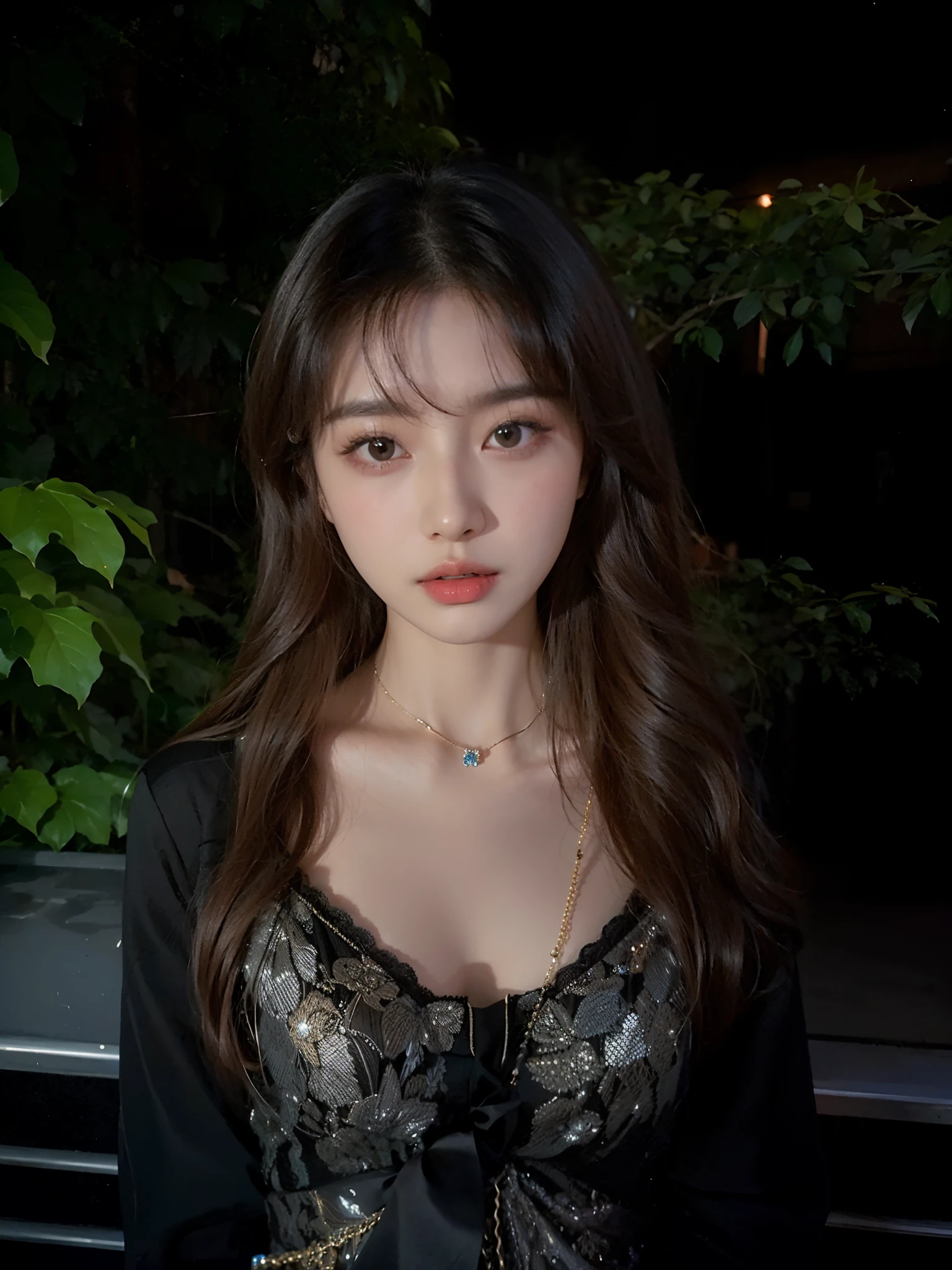 Long-haired Aravi woman in black dress and necklace, Gorgeous young Korean woman, beautiful Korean women, lalisa manobal, Korean girl, Choi Hyun-hwa, 8k selfie photograph, Beautiful young Korean woman, ulzzangs, Yoshitomo Nara, xintong chen, jaeyeon nam