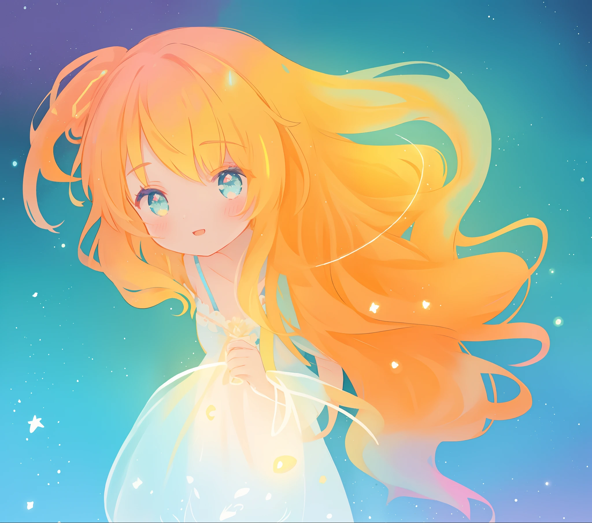 beautiful girl, flowing white gown, vibrant pastel colors, (colorful), magical lights, long flowing golden hair, inspired by Glen Keane, inspired by Lois van Baarle, disney art style, by Lois van Baarle, glowing aura around her, by Glen Keane, jen bartel, glowing lights! digital painting, flowing glowing hair, glowing flowing hair, beautiful digital illustration, fantasia background, whimsical, magical, fantasy, beautiful face, ((masterpiece, best quality)), intricate details, highly detailed, sharp focus, 8k resolution, sparkling detailed eyes, liquid watercolor