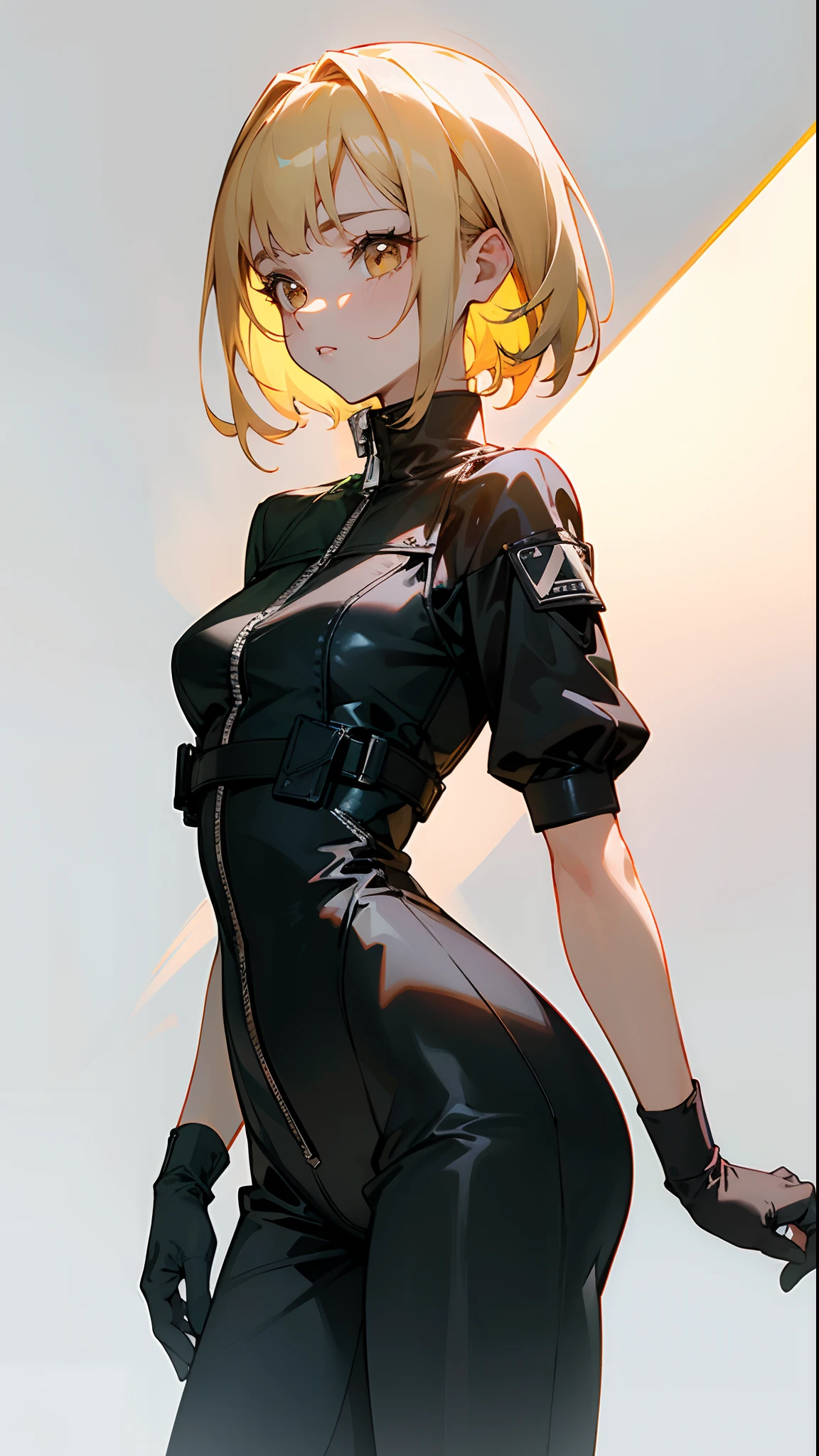 A gentle girl with yellow hair gracefully serves the table tennis ball. (Wearing black stretch pants that perfectly fit at the waist hole, matching the color and texture of the fabric, with shading that accentuates her movements.) (A fishing belt is accurately fitted, its color and texture matching the outfit, adding a subtle yet stylish detail.) (This is a pop art masterpiece, inspired by the comic book realism of Robert Combus, showcasing the Art of Comic Styles.) (With vibrant colors, the table is bursting with dynamism, a spark in every detail, creating a top-quality, official art piece.) (The viewer is invited to look straight into her eyes, her focus entirely