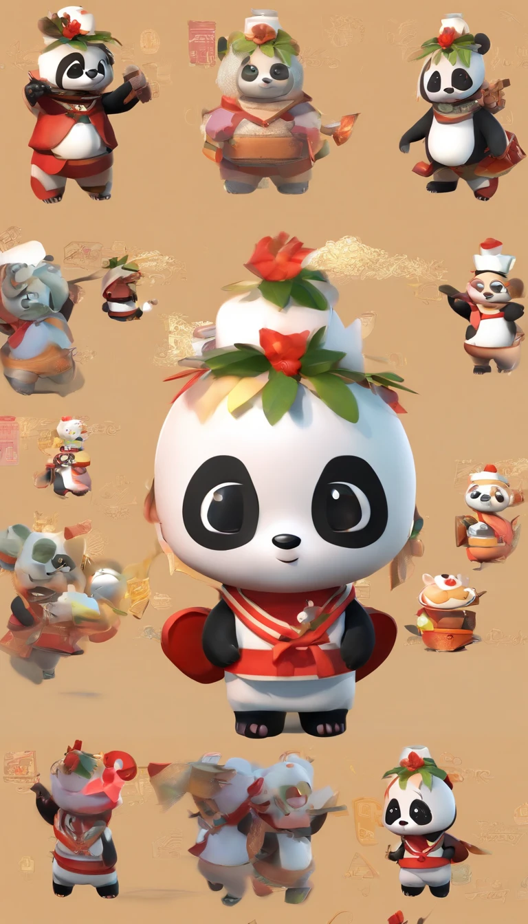 a panda、Chibi Character、full bodyesbian、