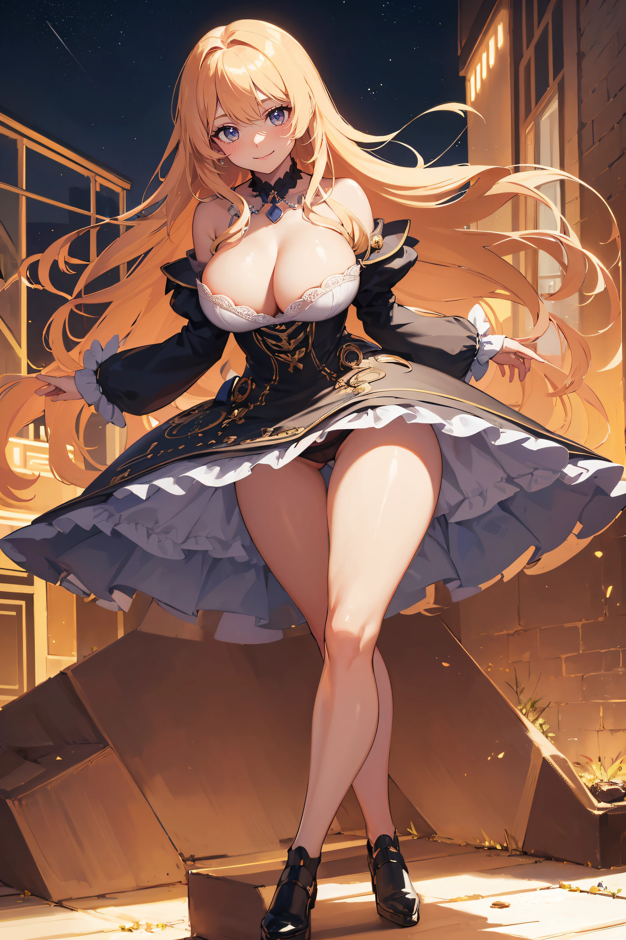 ((Currently, a cute and beautiful woman is changing her underwear)), ((22-year-old beauty)), ((embarrassed smile)), ((luscious long hair)), ((voluptuous bust)), ((Shapely hips)), ((Toned legs)), ((Mini skirt)), ((Gradient eyes)), ((Background is a night view of the city)), Attractive make-up, Single view , NFFSW, UHD, Retina, Masterpiece, Accurate, Anatomical, Scientifically Correct, Textured Skin, Super Detail, High Detail, High Quality, Award Winning, Top Quality, High Resolution, 1080P, HD, 4K, 8k , 16k