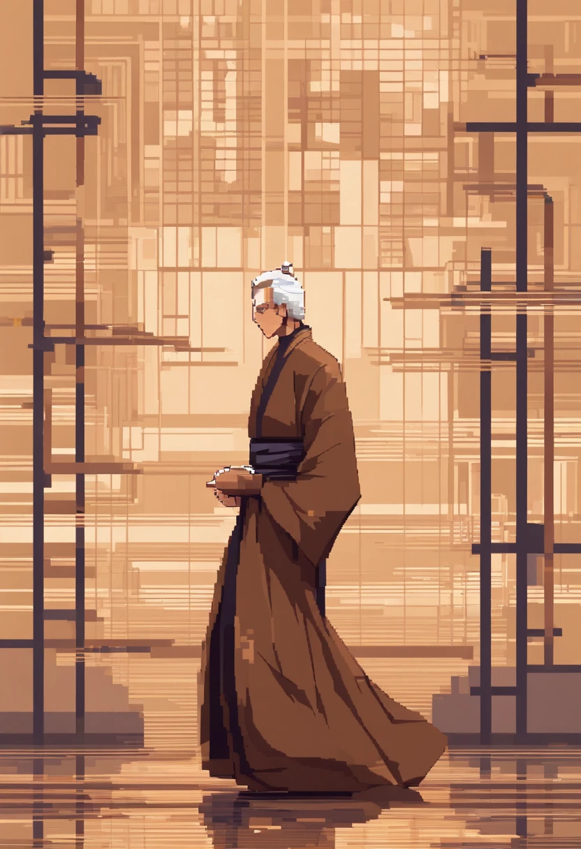 Man in a simple brown kimono