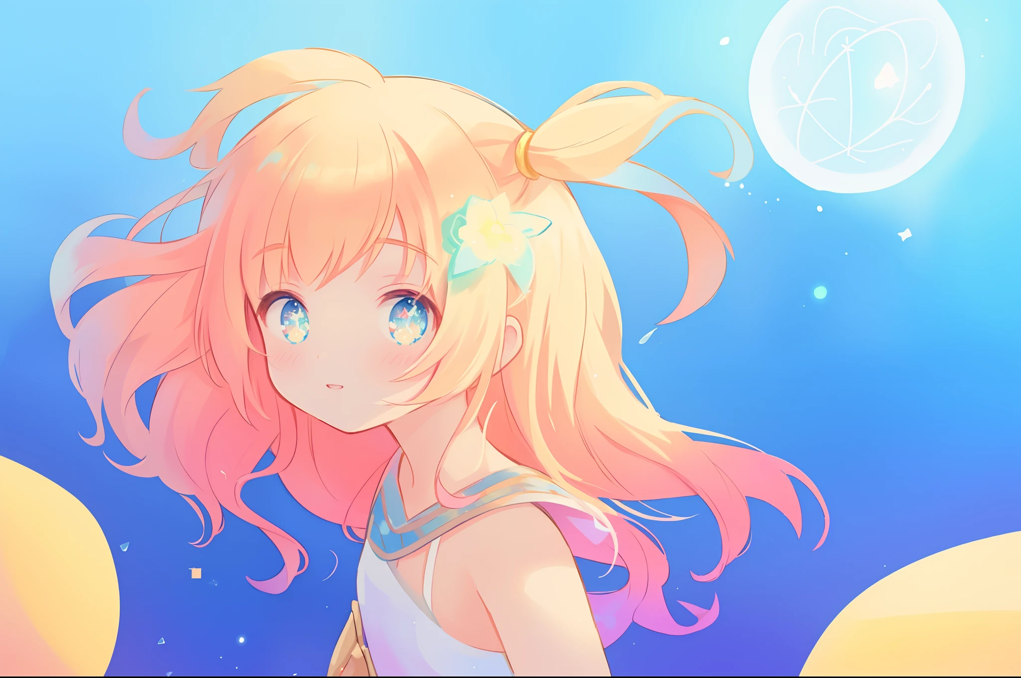 beautiful girl, flowing white dress, vibrant pastel colors, (colorful), magical lights, long flowing golden hair, inspired by Glen Keane, inspired by Lois van Baarle, disney art style, by Lois van Baarle, glowing aura around her, by Glen Keane, jen bartel, glowing lights! digital painting, flowing glowing hair, glowing flowing hair, beautiful digital illustration, fantasia background, whimsical, magical, fantasy, beautiful face, ((masterpiece, best quality)), intricate details, highly detailed, sharp focus, 8k resolution, sparkling detailed eyes, liquid watercolor