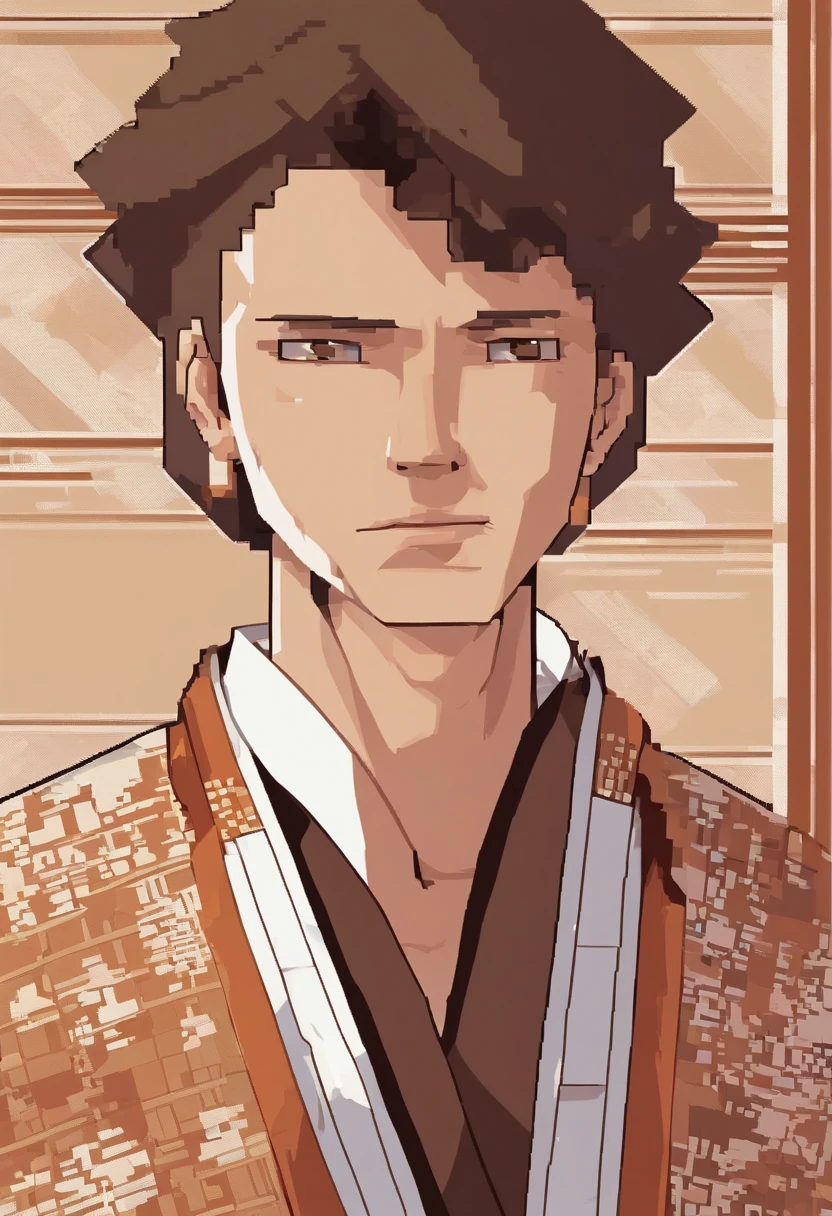 Portrait, man in a simple brown kimono no facial hair