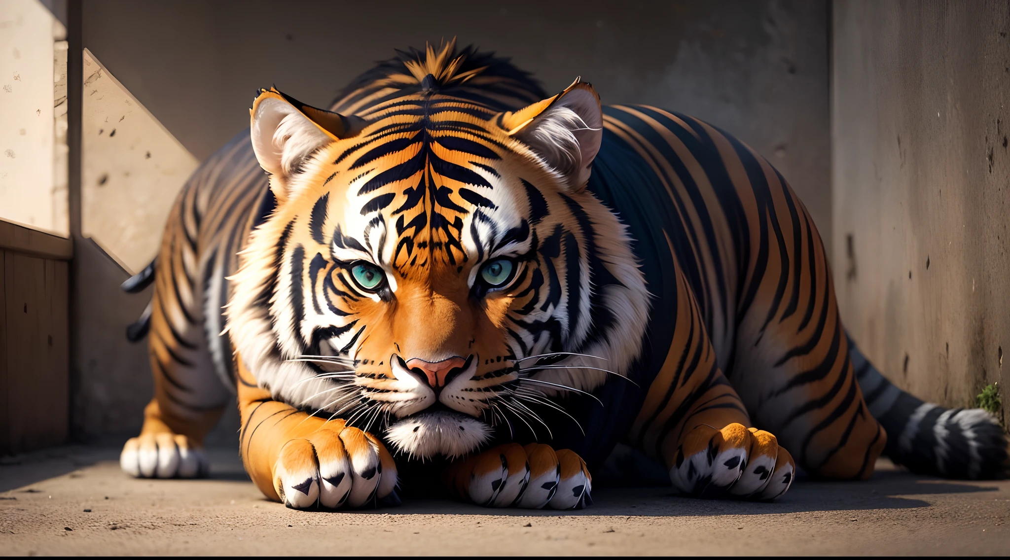 Tigre assustador, Preso numa coleira, menacing stare