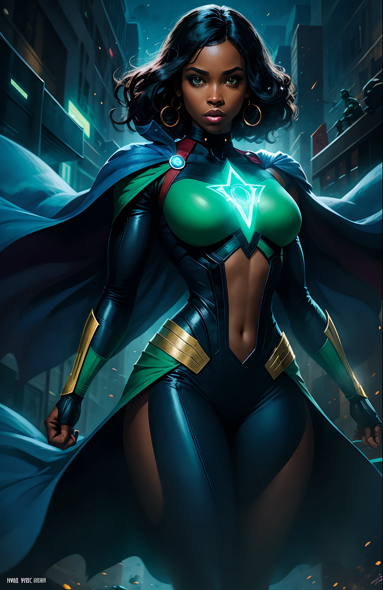 black female marvel comic book superhero with blue-green necrotic powers
