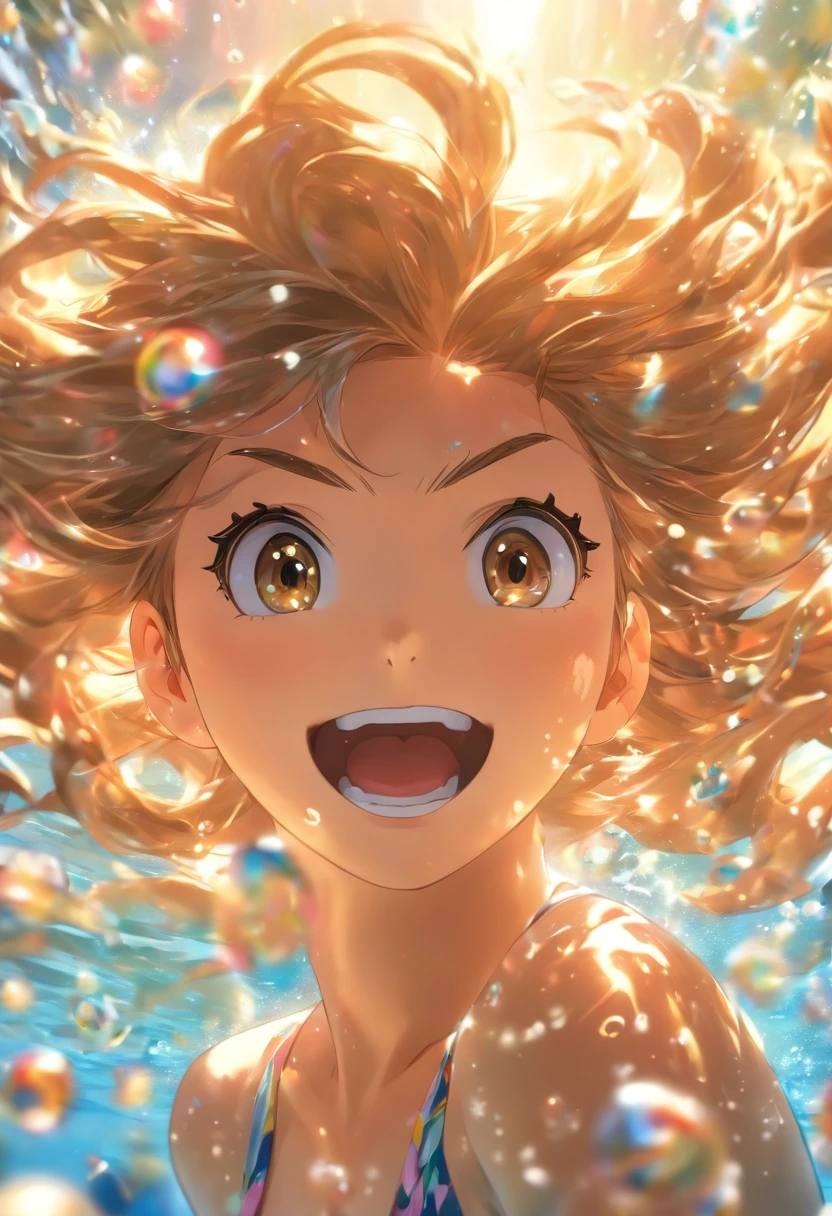 Best Quality, Face Focus, Soft light, 超A high resolution,Raw photo,Beautiful woman,Glossy lips, Double eyelids in both eyes,Smiling smile、,Natural makeup,wet the whole body with water,barechested,exposing the nipple areola,,Focus buttocks,Keep an eye on your audience