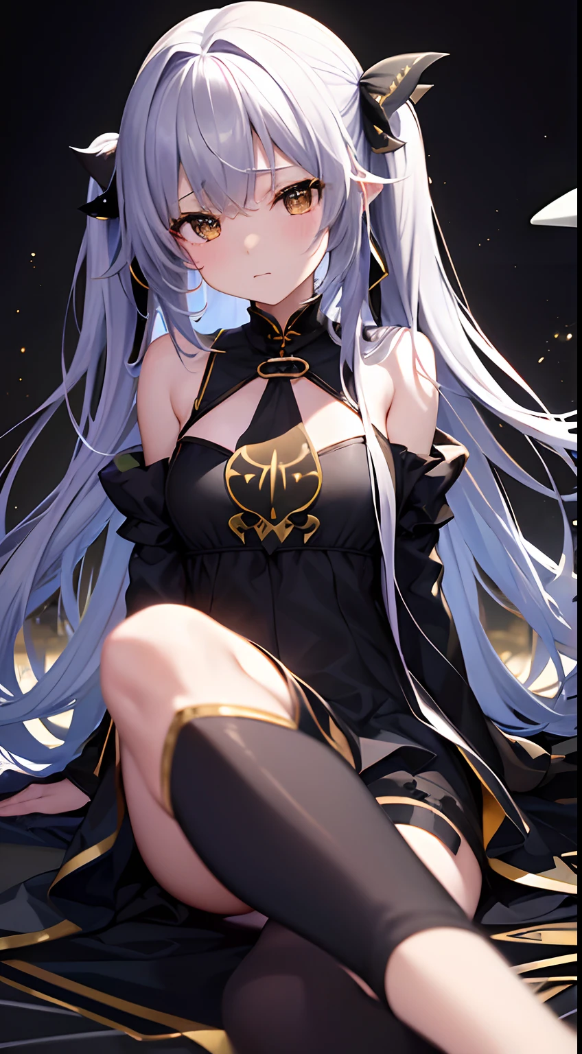 hight resolution、hightquality、ultra-detailliert、8k wallpaper、1人の女性、Beautiful fece、Wearing a shark costume、Kamimei、Melancholy is in the air、Lovers feeling、Black and gold、Black and gold background
