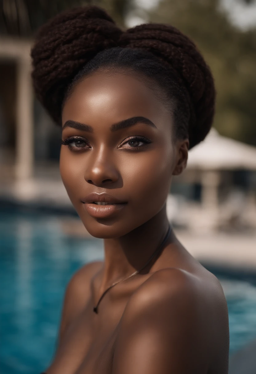 African Arafed Woman With Clothes, Fille sexy aux yeux bruns, Portrait Sophie Mudd, 26 ans , cheveux bruns et grands yeux, selfie of a young woman, Yeux de chambre, Violet Myers, pas de maquillage, Maquillage naturel, Look directly into the camera, Visage avec Artgram, Maquillage subtil, Superbe photo du corps entier, Au bord de la piscine, Escote