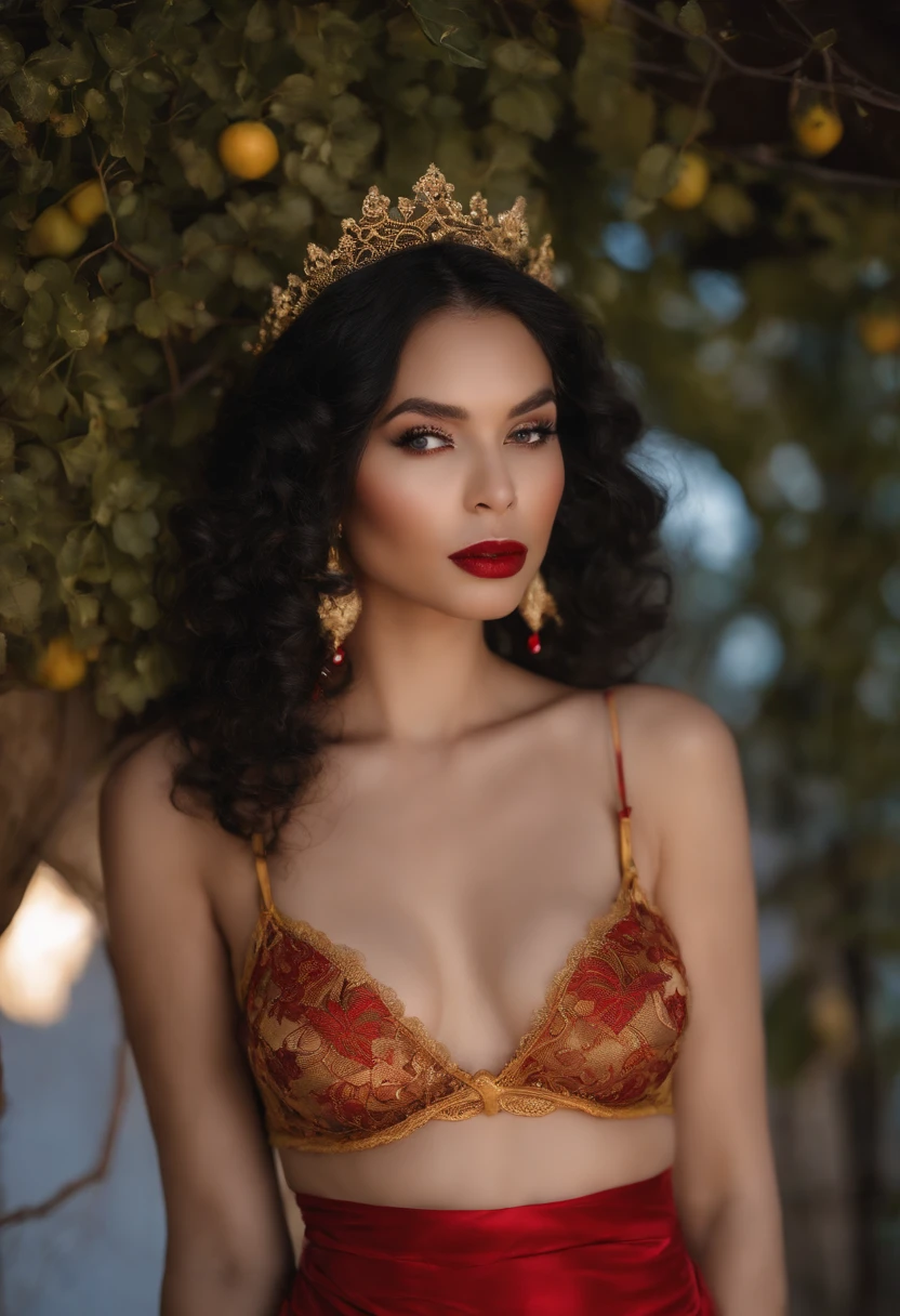 (From above:1.25), Fluffy rotation, Lingerie Lace Female African Goddess Loot 18 Year Old RAW Wuh D Portrait Photo, modelshoot, (Impeccable face), 美丽的面容, Plump face, Ebony skin burn Sunda, detailliert (行走, Ji!, Plus!, topos, komi, a couple!!, Quasi-incompleteness:1.1), (Wearing sexy gold lingerie set details:1.25), (Bright blue silk envelops the body, Double layer to ensure the softness of blue silk on your skin, With bright red French lace panels、Brings that extra luxurious touch. Wide silk-covered straps、Finished with strong zippers and adjusters in red tones, Decorated with hand-cut ribbons, Holds tights well without compromising the glitz. Add a matching blue silk full bra、Touch the gold pants、Completes the vintage-inspired look, Or a rope in a golden lace skirt, In addition to a spectacular red lace dress for a complete look.), Cuban Blue Sox, Highly detailed bright eyes, (Looking at the camera), (very long and curly wet hair,), (Jade Eyes, flower in hair, hair adornments), Detailed skin pores, oilly skin, Like this, Intricate eye details, (big cheeks), natural breast_D, Unbalanced breasts, (escort), detailliert (textured!, haar!, SHINES, Color!!, defect:1.1), Highly detailed bright eyes, (Looking at the camera), Kissable red lips, Sporicidal red apple in the ground, Specular lighting, beautiful knee, Digital SLR, ultra-quality, foco nítido, Sharp grip, degrees of freedom, movie grain, (centre), FUJI XT3, Of course, Center of the frame, foco nítido, White sandy beach, Bokeh, (low illuminance), Discreet, it is night, (nigh sky), Snow Princess, Snow White Cosplay, in door, birds, florals, Trees, Apple tree in the background