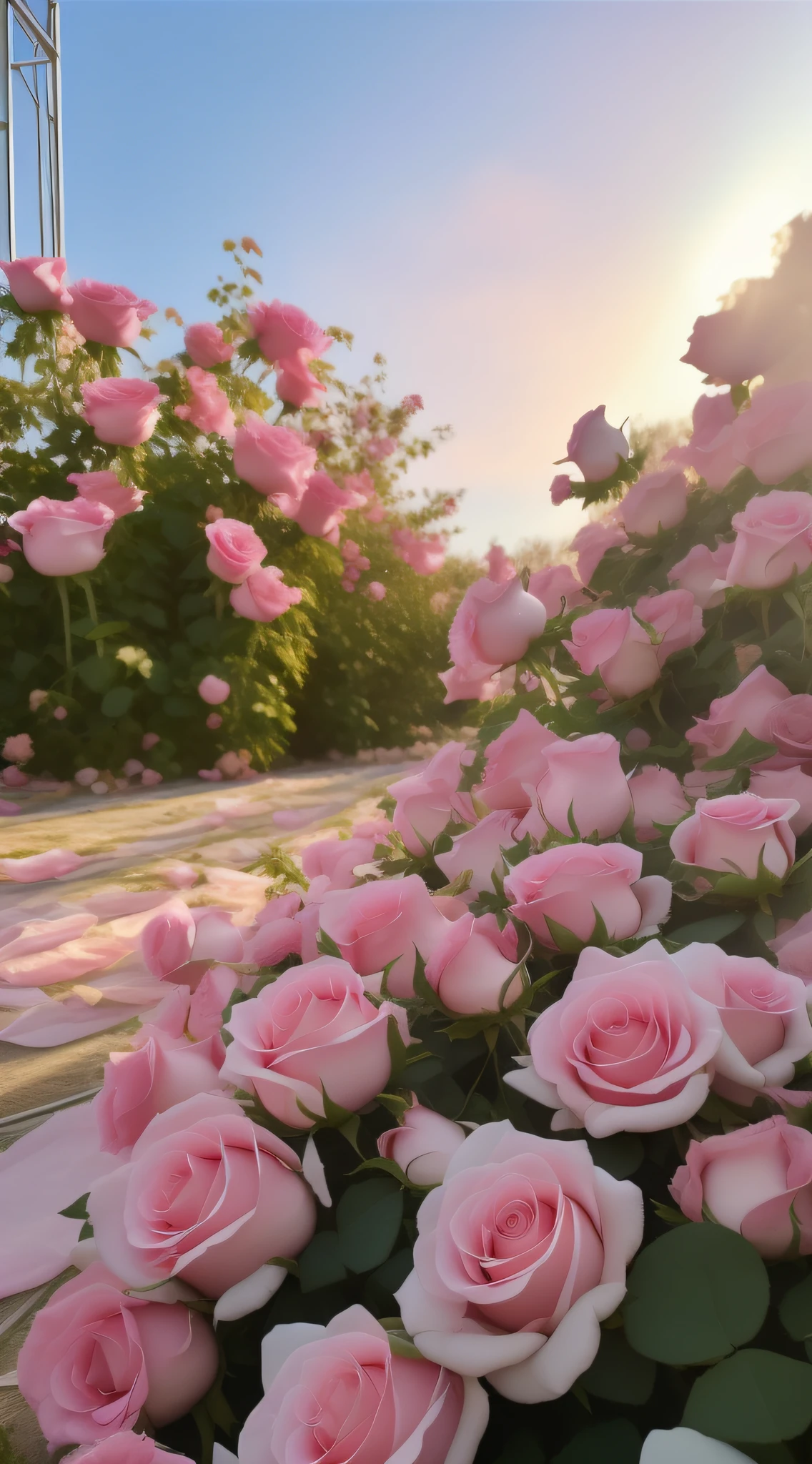 There are many pink roses on the ground, rosses, rosette, Beautiful and aesthetic, with soft pink colors, beautiful aesthetic, pastel roses, laying on roses, Beautiful flowers, an aesthetic field of flowers, Pink flowers, shades of pink, rose background, roses in cinematic light, background is heavenly, beutifull, Beautiful image, Rose background