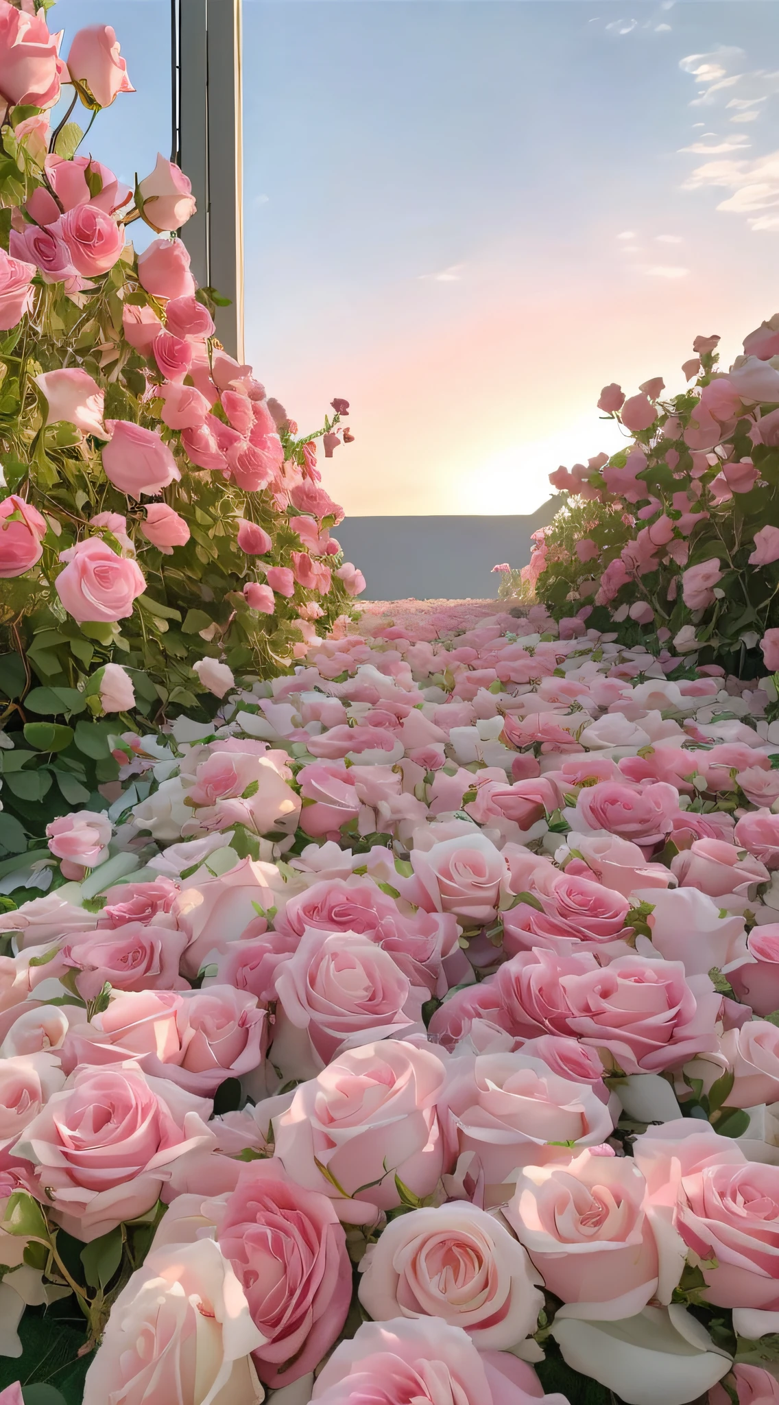 Many pink roses grow underground, an aesthetic field of flowers, Beautiful and aesthetic, beautiful aesthetic, heaven pink, Beautiful flowers, rosette, rosses, Rose garden, field of pink flowers, laying on roses, Pink flowers, Flower beds on the floor, flowers sea everywhere, Beautiful nature, blossoming path to heaven, pink hues