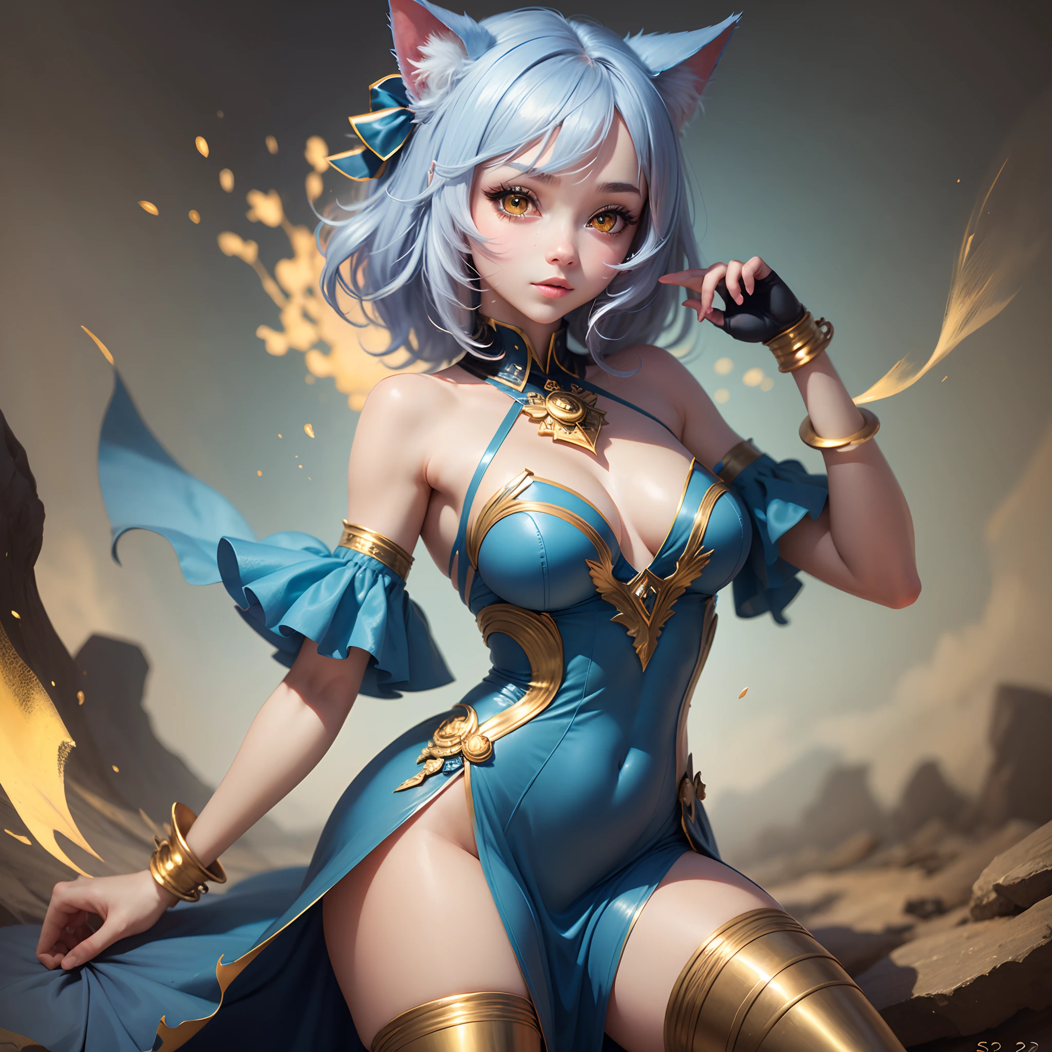 cute catgirl with a blue dress, and golden eyes, High Quality, good anatomy --auto --s2