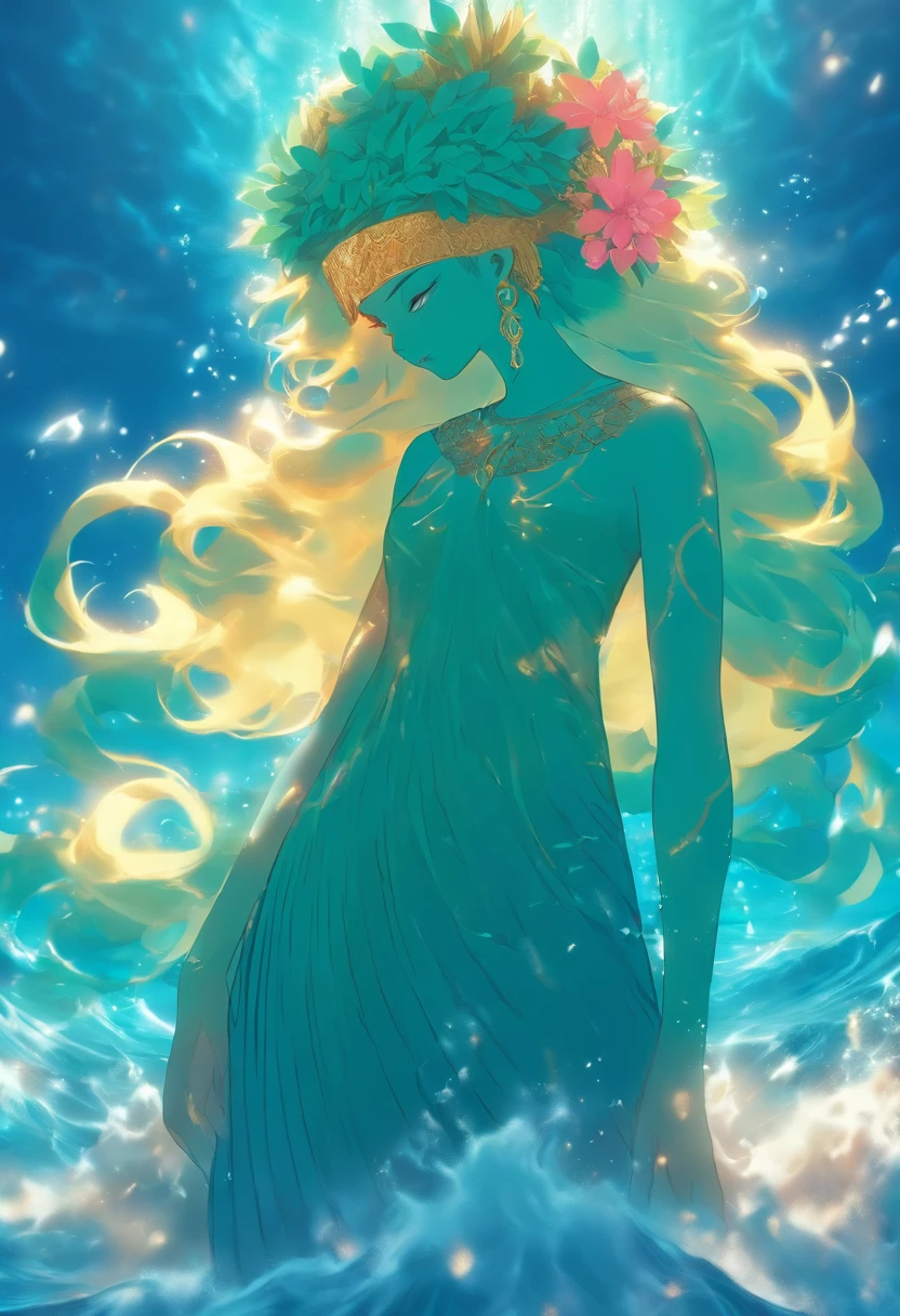 (((Nammu))) best quality, ultra-high resolution, 4K detailed CG, master piece, Sumerian God, water, Sumerian clothing, Sumerian mythology, ((Ocean Goddess)) , Sumerian image, aesthetic, centered on screen