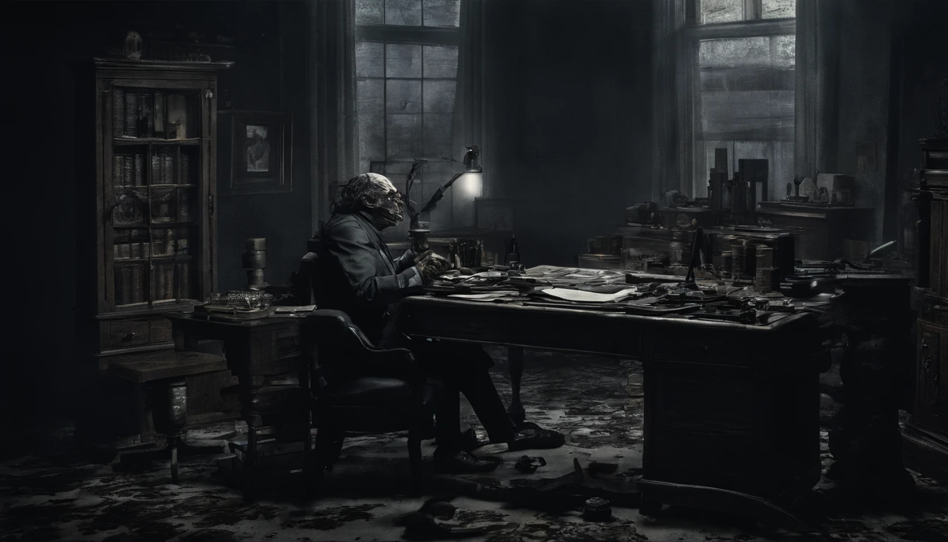 A Photograph that captures the essence of a dedicated doctor lost in deep contemplation at his cluttered desk. Render the scene with meticulous attention to realistic and intricate details, showcasing the doctor's expressions and the meticulous arrangement of medical tools.